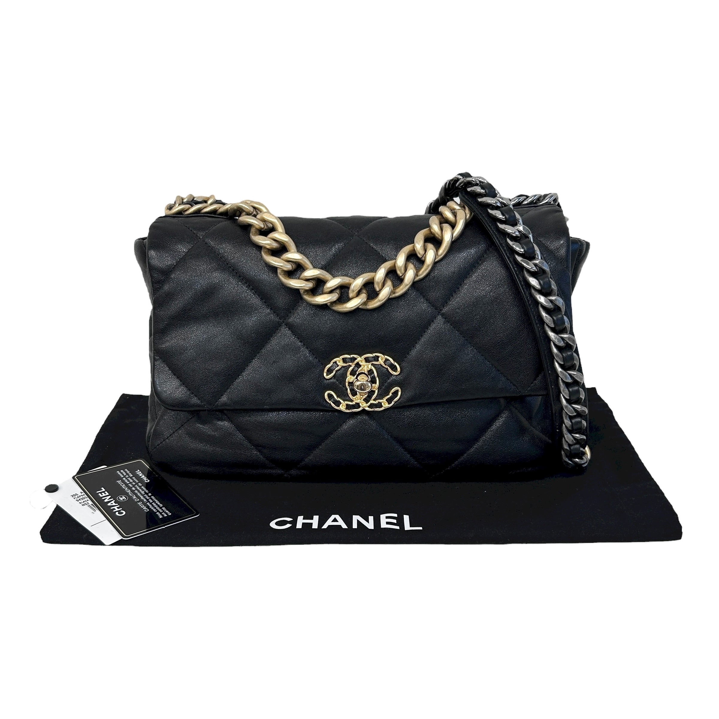Chanel 19 Black Lambskin Large Flap Bag w/Mixed HW