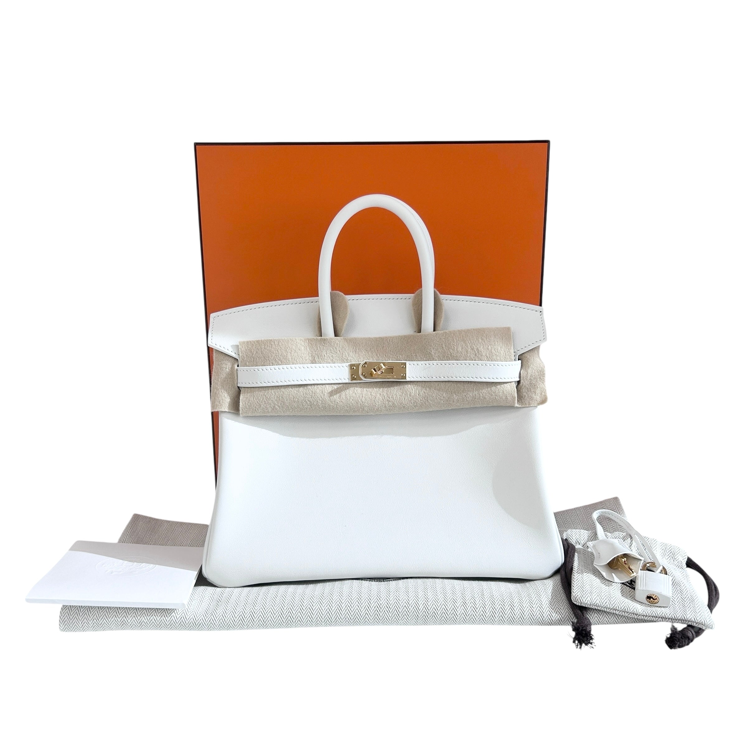 White Swift Leather 25 Birkin Bag w/GHW