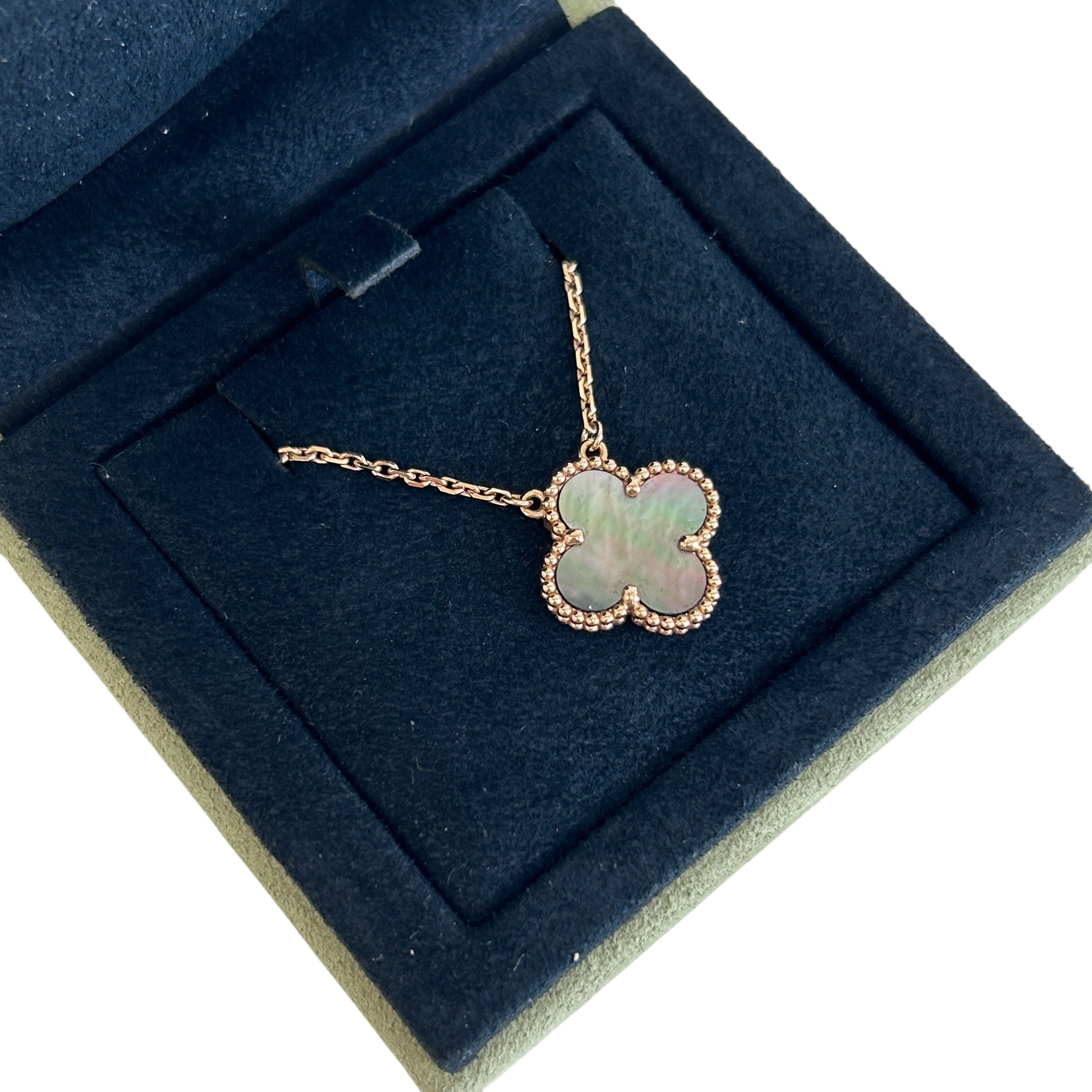 Grey Mother Of Pearl Vintage Alhambra Pendant Necklace w/RGHW