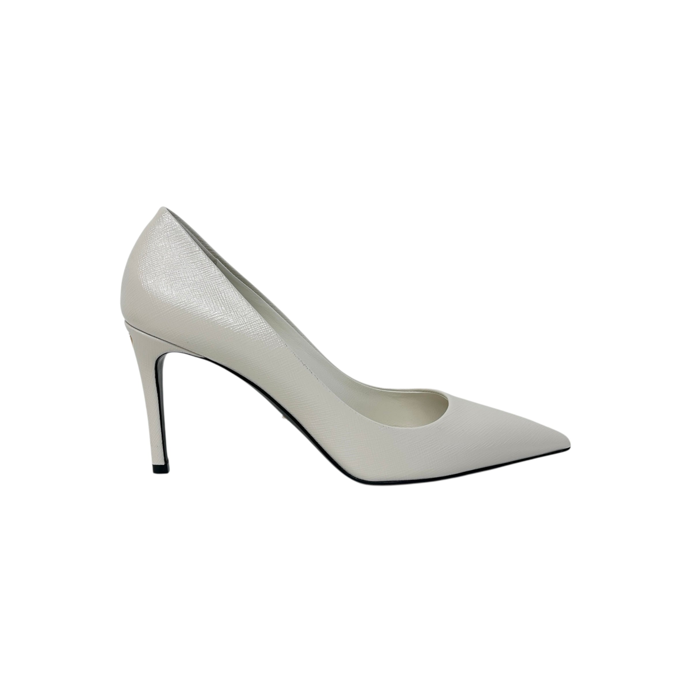 Cream Saffiano Pointed Toe Pumps