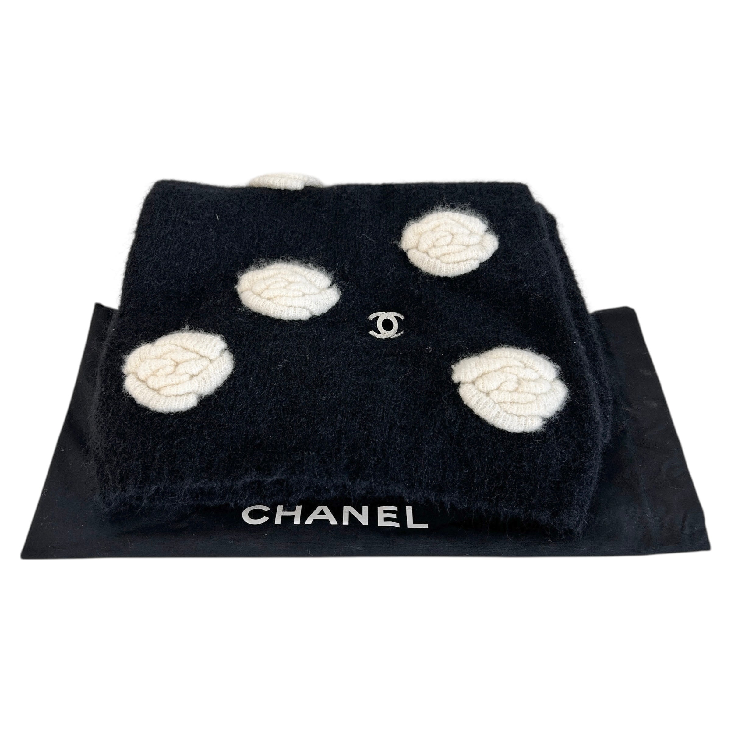 Black & Ivory Mohair Camellia Scarf/Neck Warmer