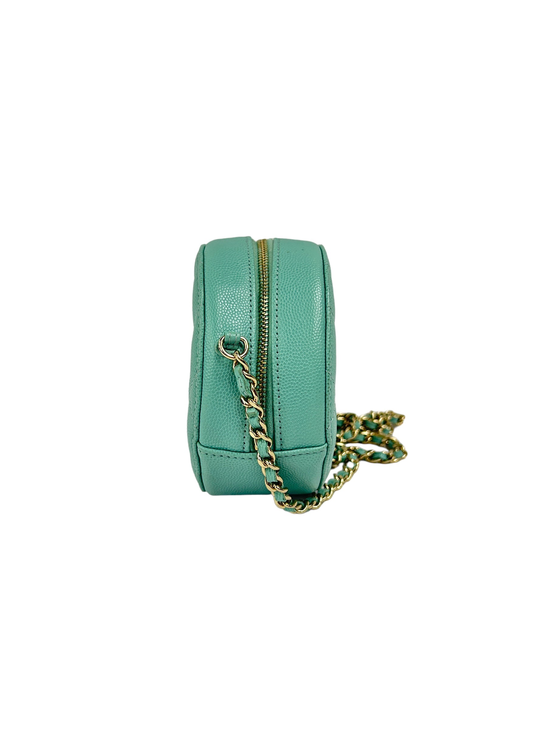 Teal Blue Caviar Round Mini Crossbody Bag w/LGHW