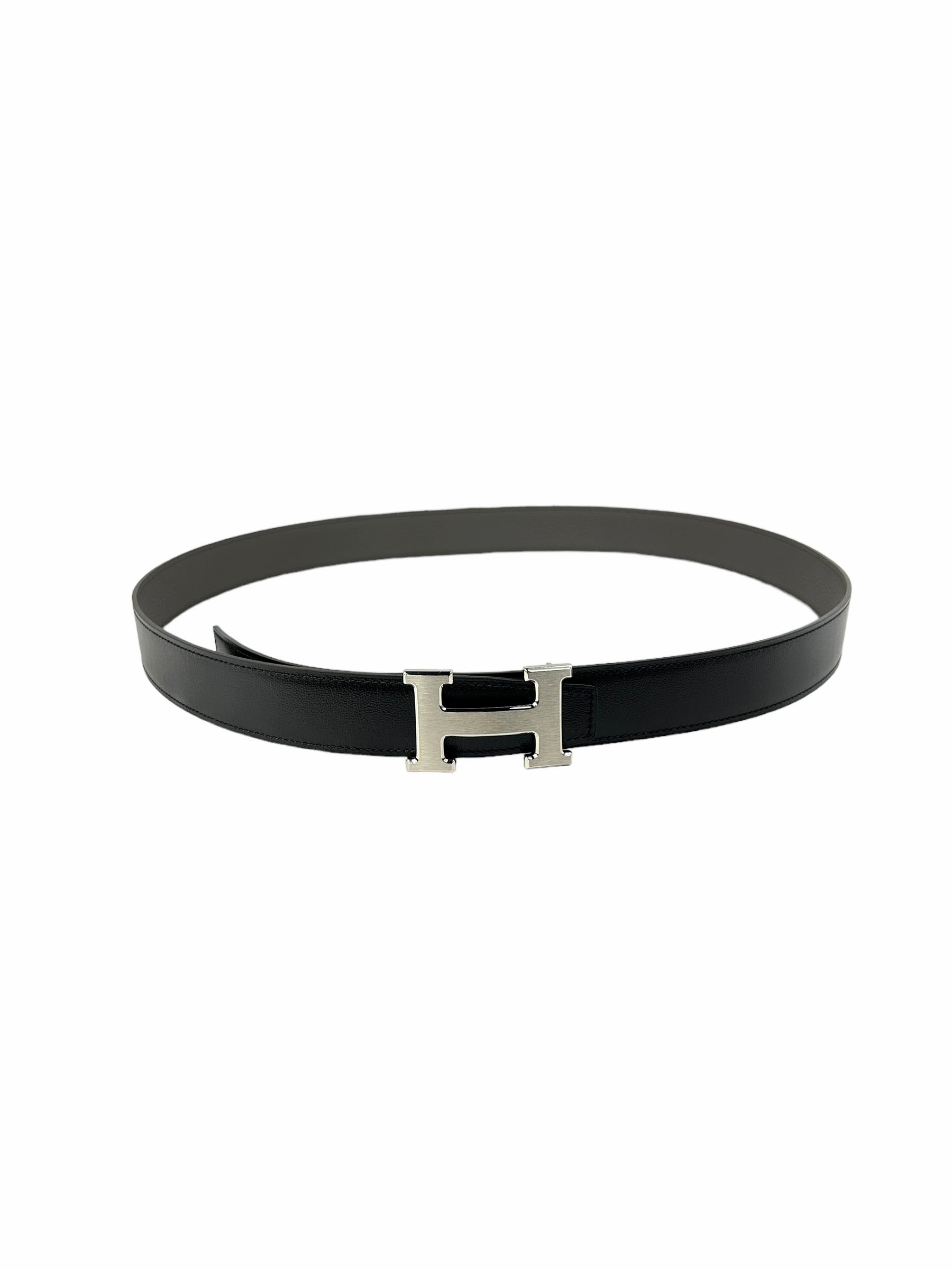 Black Box Calf/Etain Togo Leather Reversible H 32mm Belt