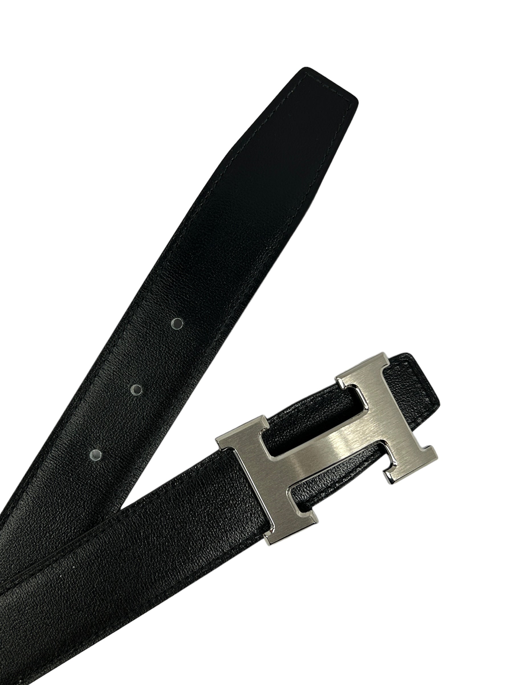 Black Box Calf/Etain Togo Leather Reversible H 32mm Belt