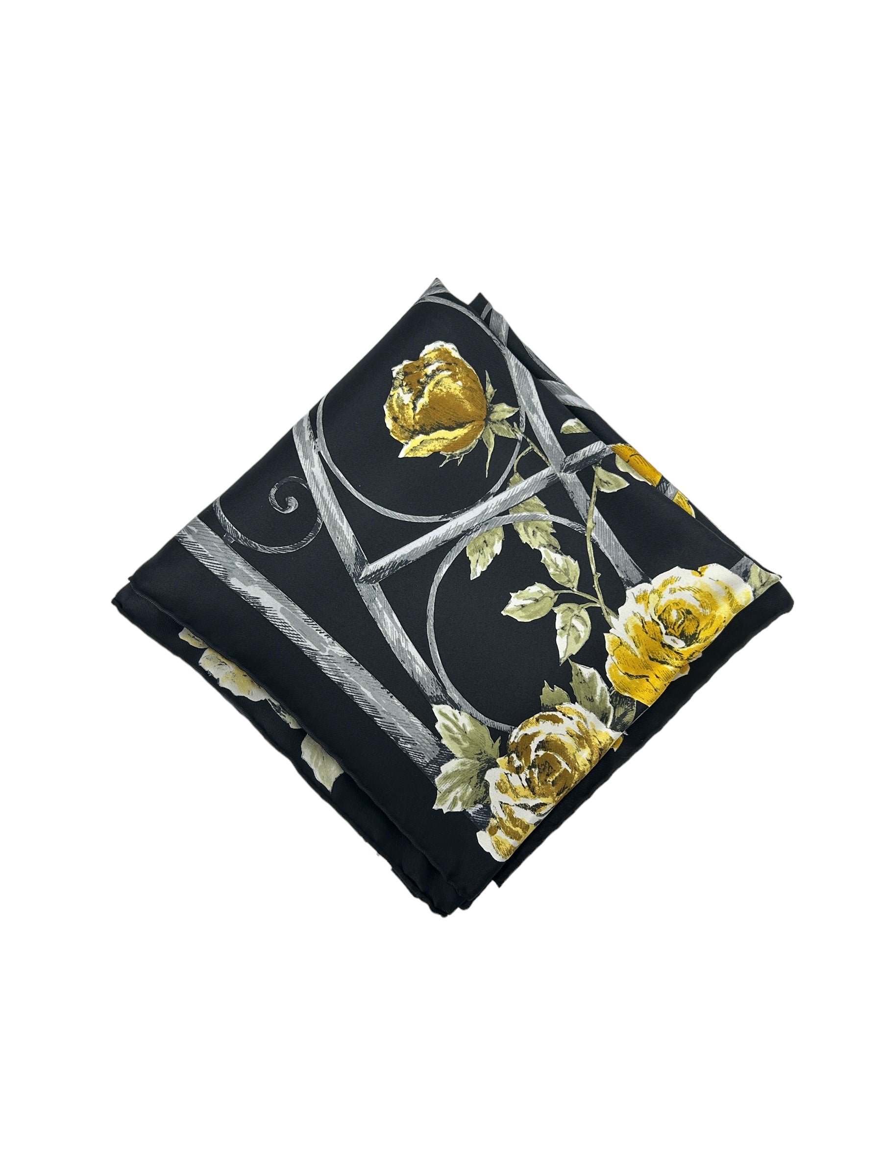 Black/Yellow Floral Granville Square Silk Scarf