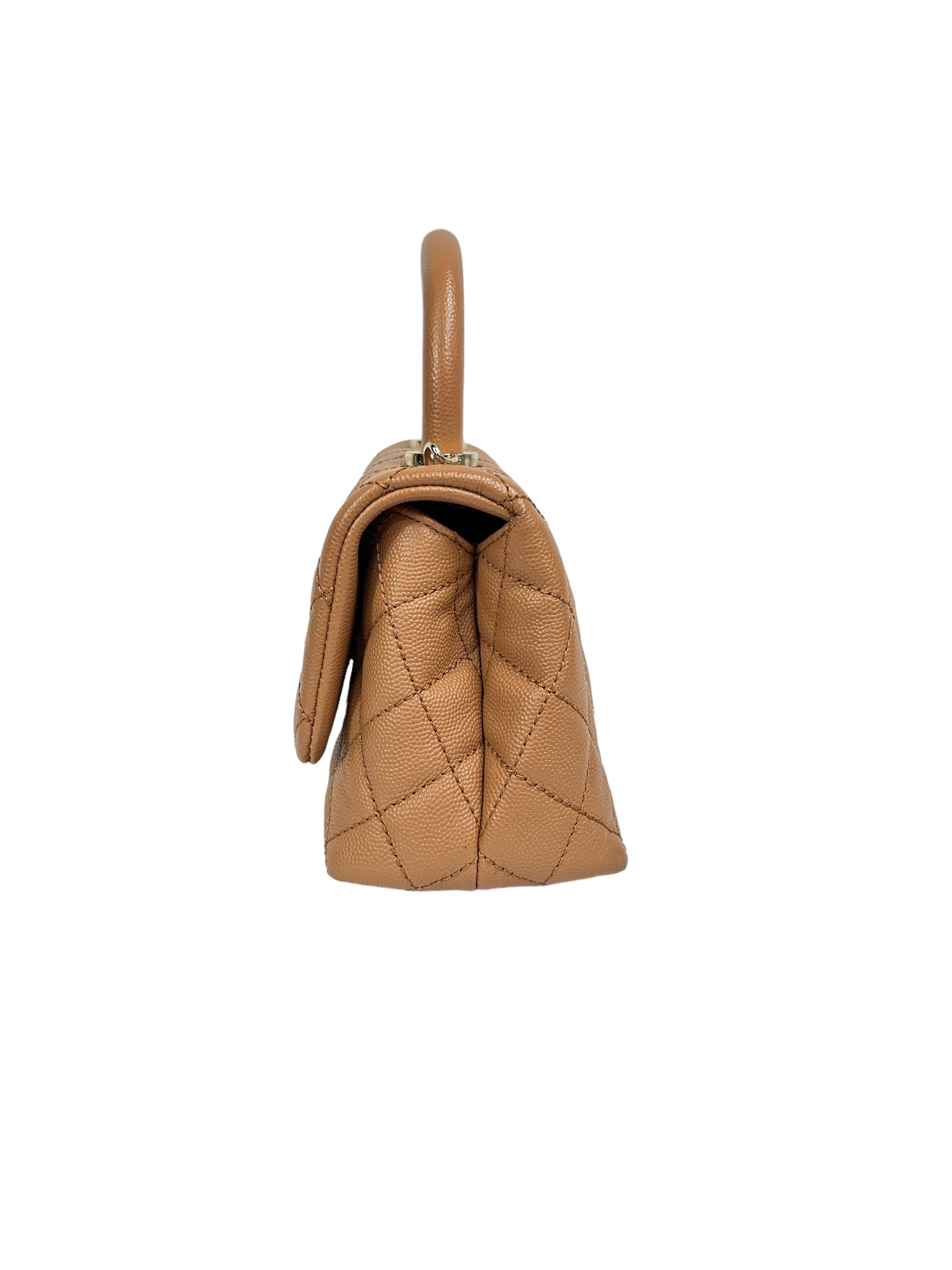 Caviar Camel Quilted Extra Mini Coco Handle w/LGHW