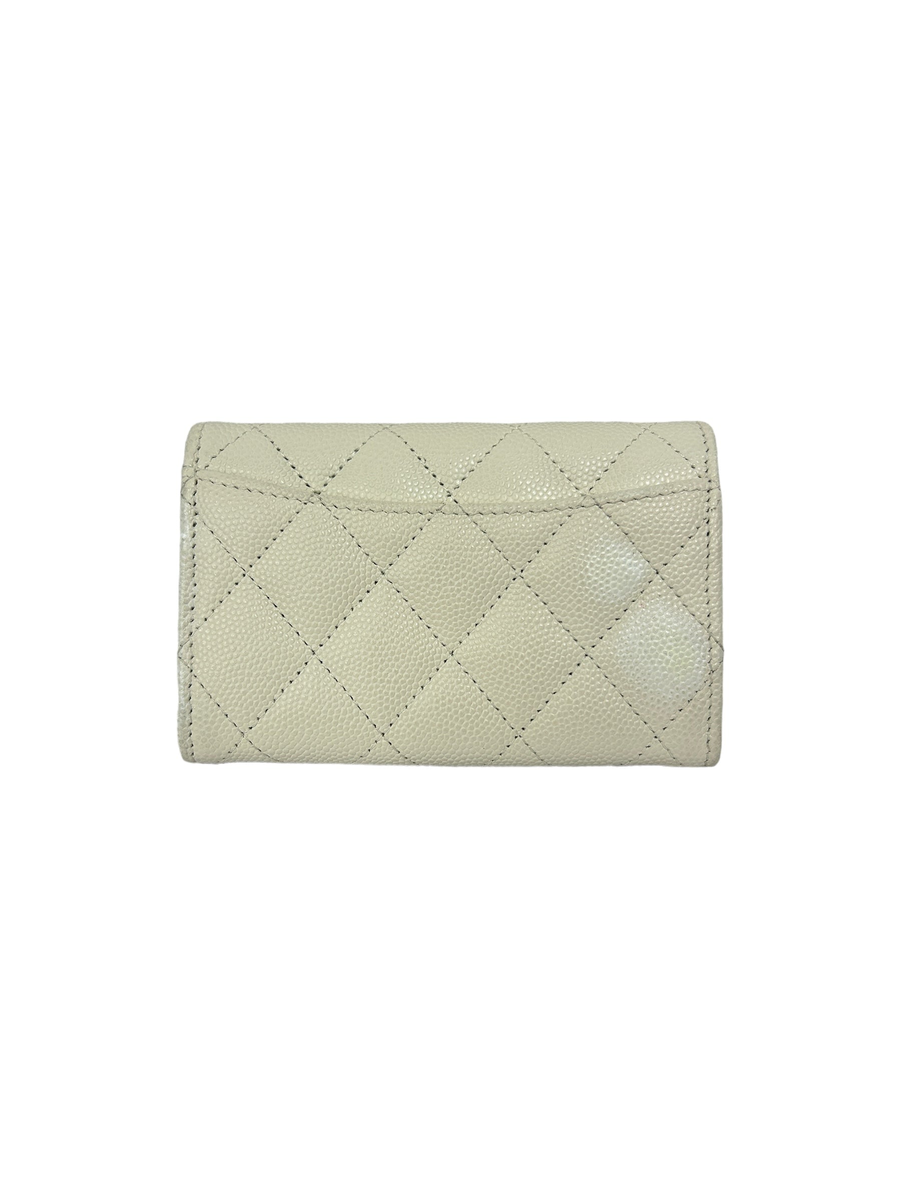 White Caviar Quilted Calfskin Leather Card Holder Wallet W/LGHW