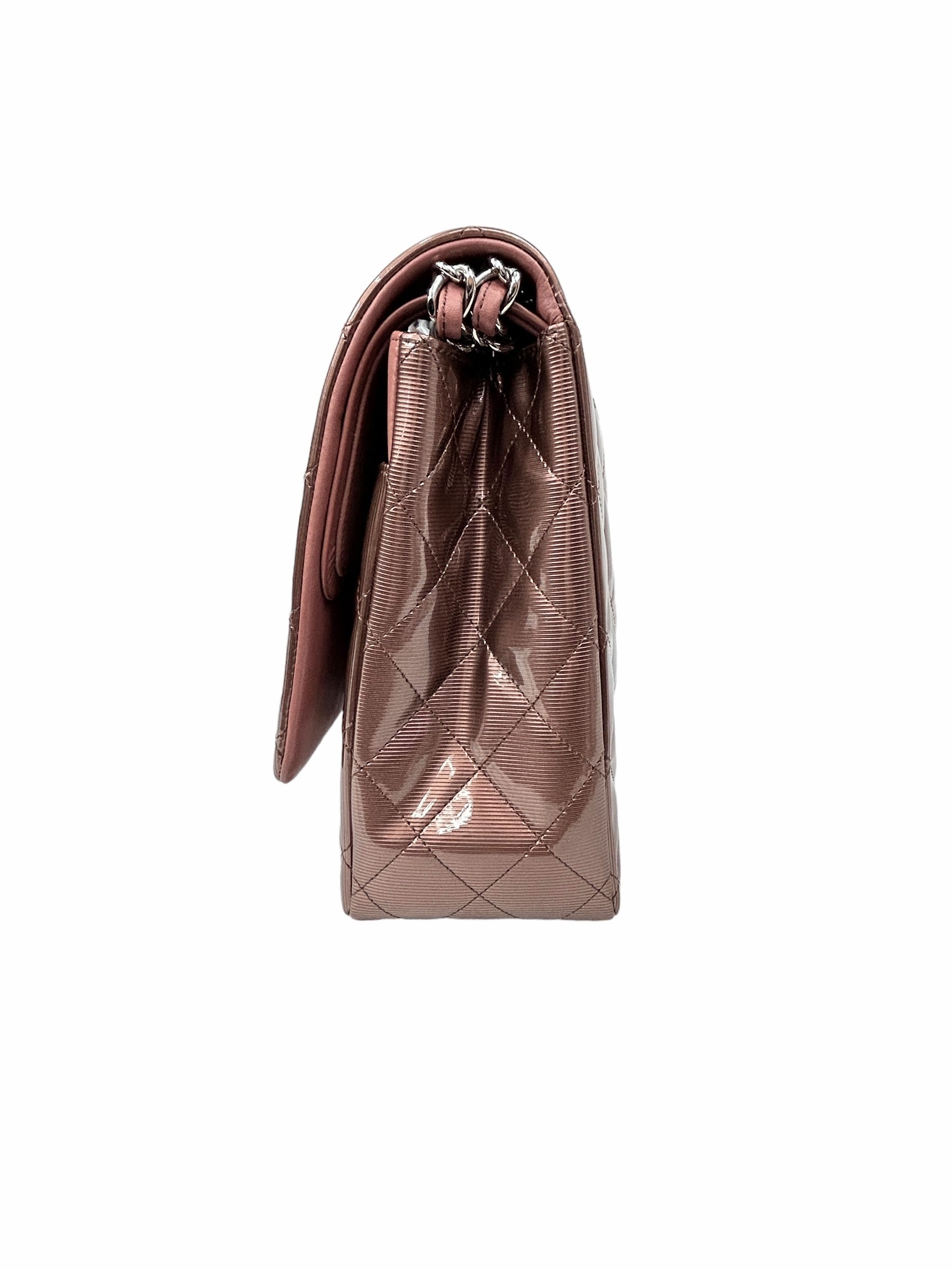 Rose Gold Stripped Patent Maxi Double Flap W/SHW