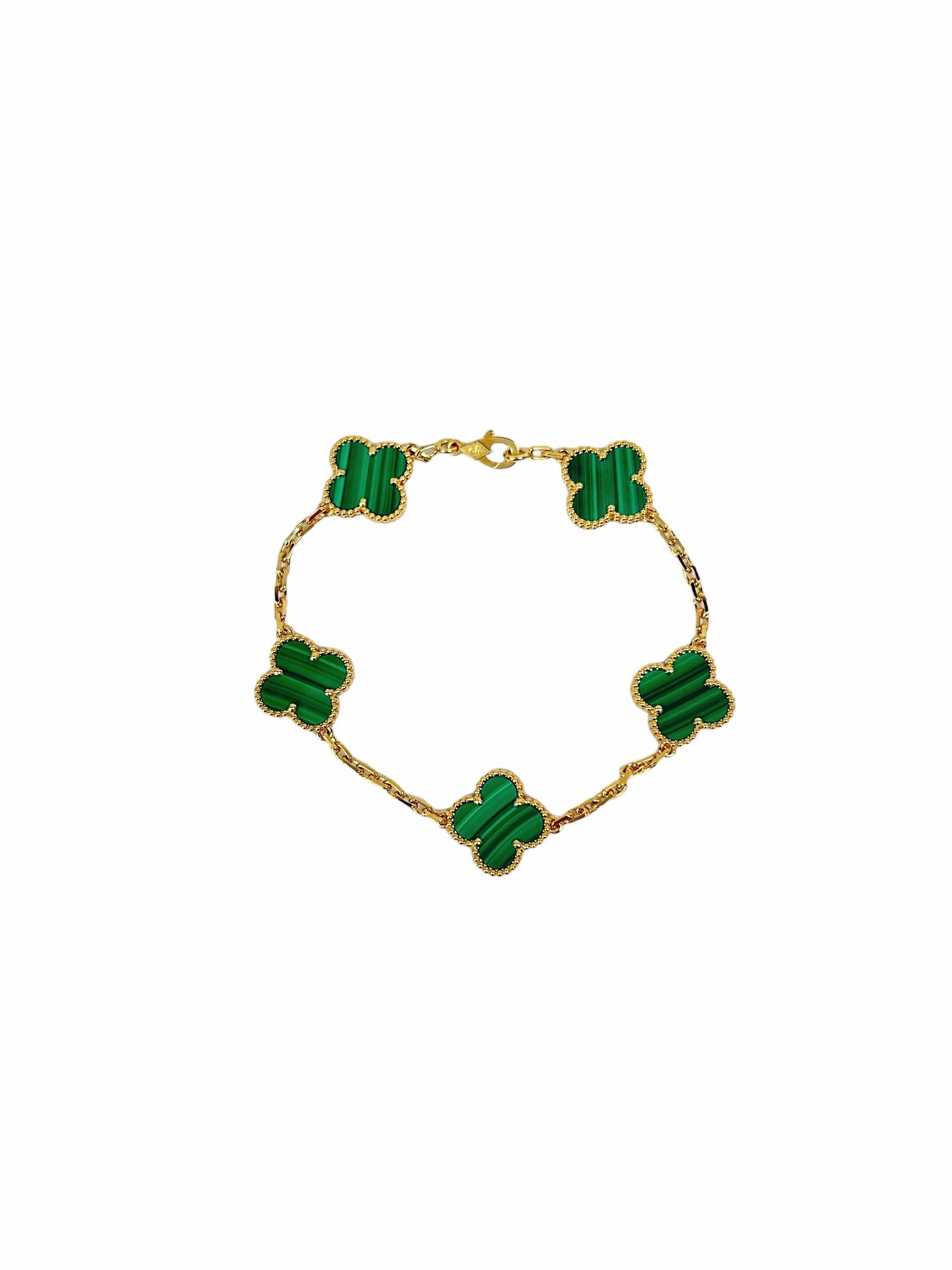 Van Cleef & Arpels Malachite 18K Yellow Gold 5 Motif Bracelet