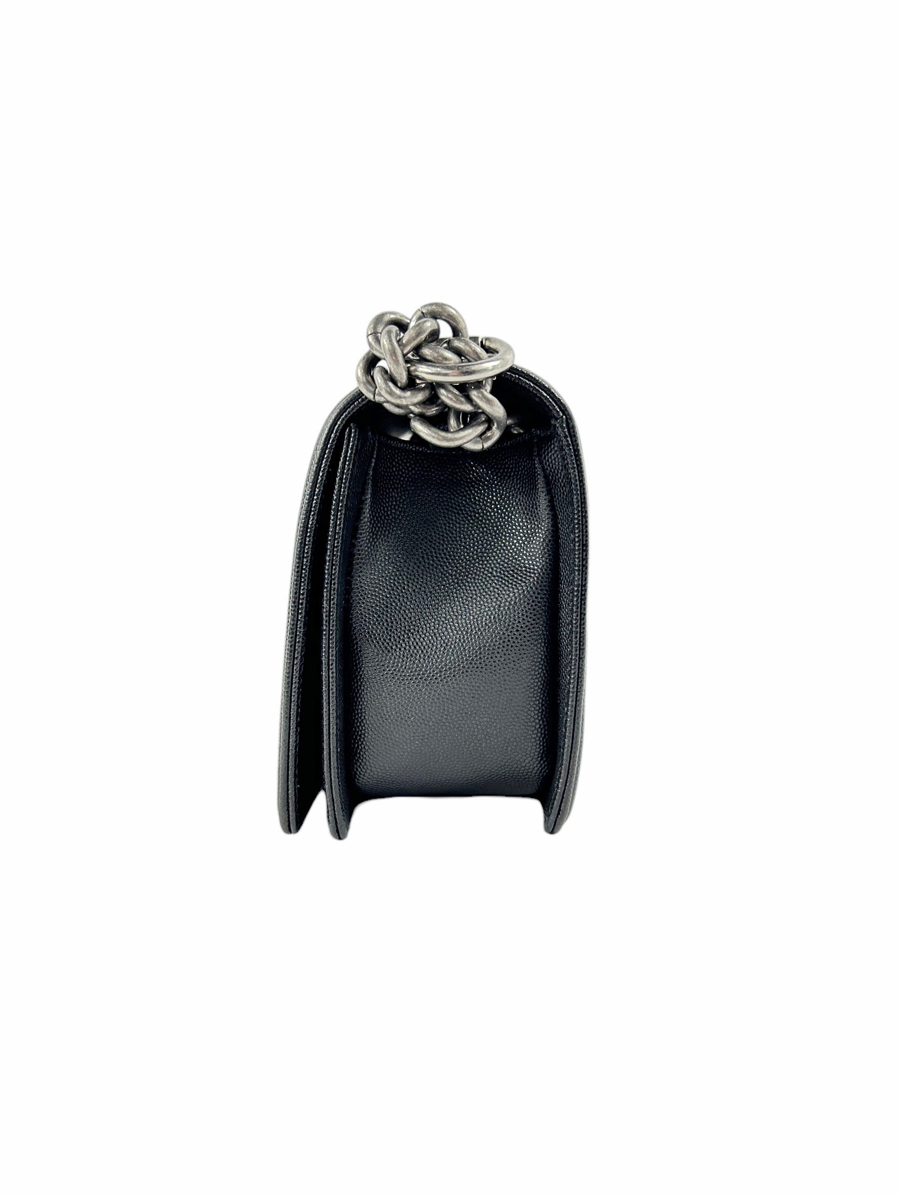 Black Caviar Quilted Old Medium Boy Bag W/RHW