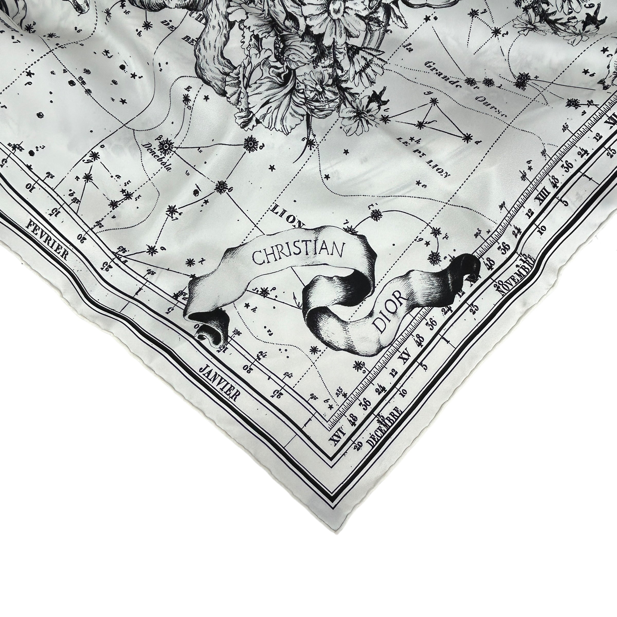 White/Black Silk Astrology Silk Scarf