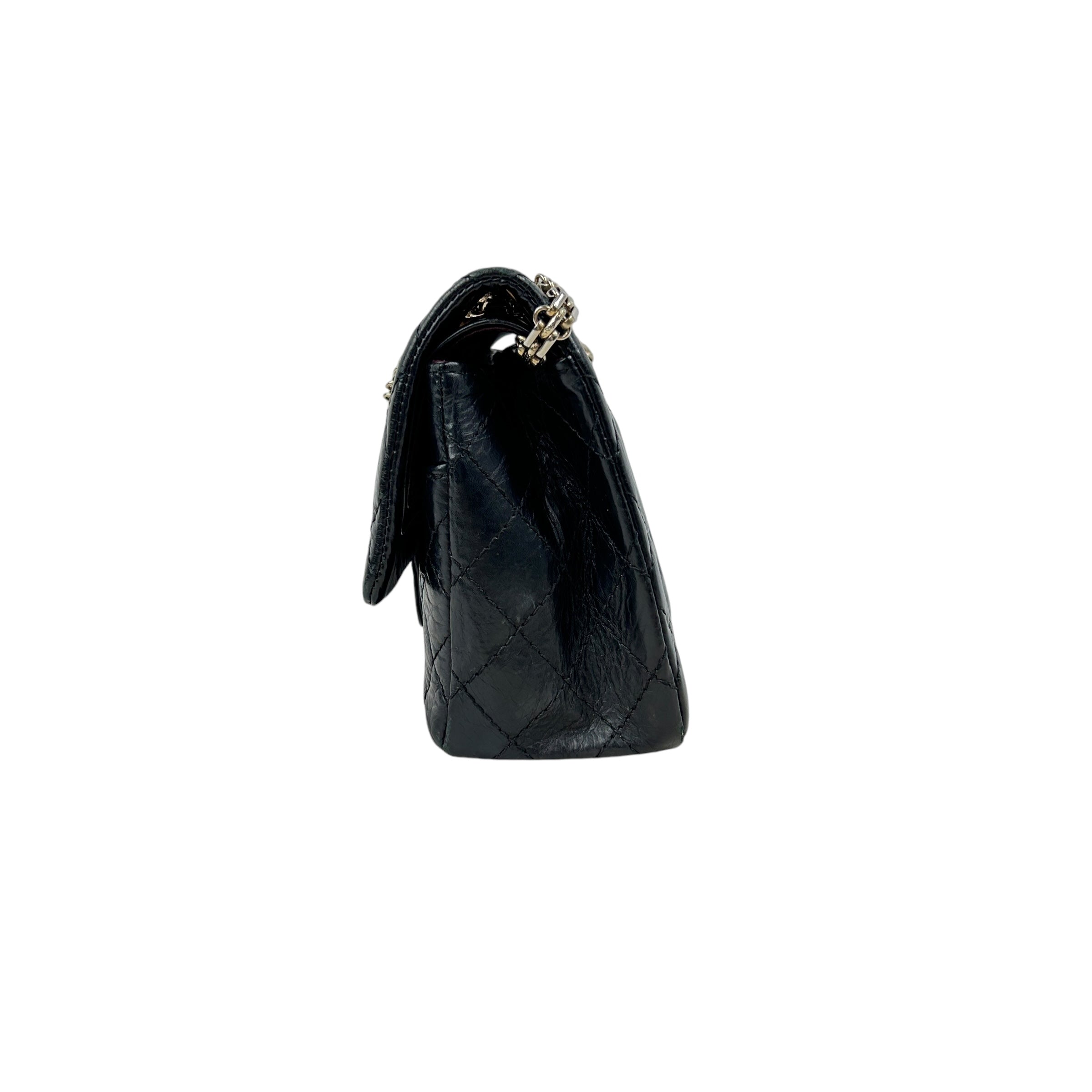 Black Aged Calfskin Reissue 225 Double Flap Bag w/AGHW