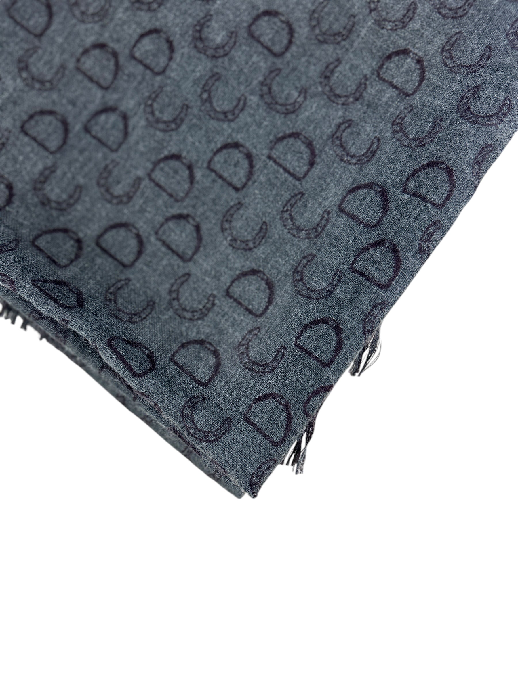 Grey/Burgundy Reversible Horse Shoe Pattern Cashmere/Silk Scarf