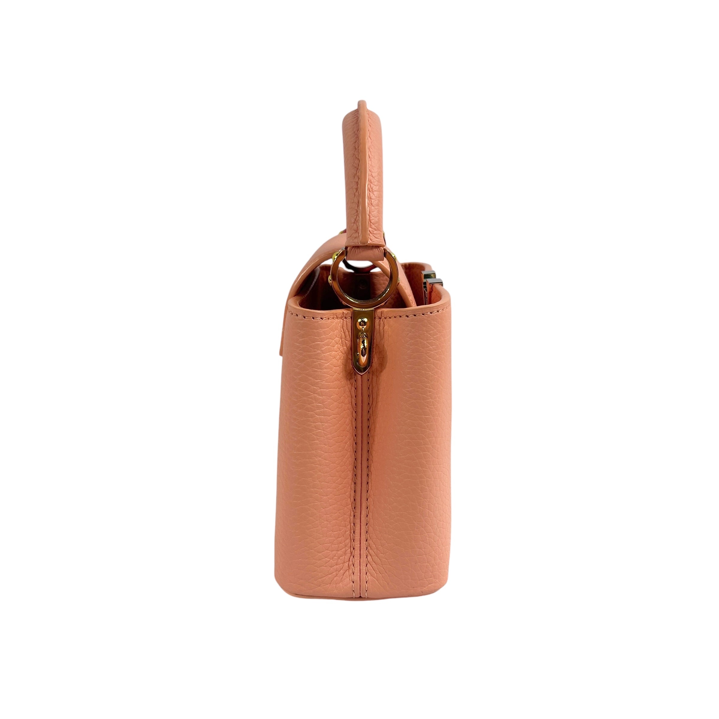Apricot Taurillon Capucines Mini w/Intertwined Rainbow Chain Strap