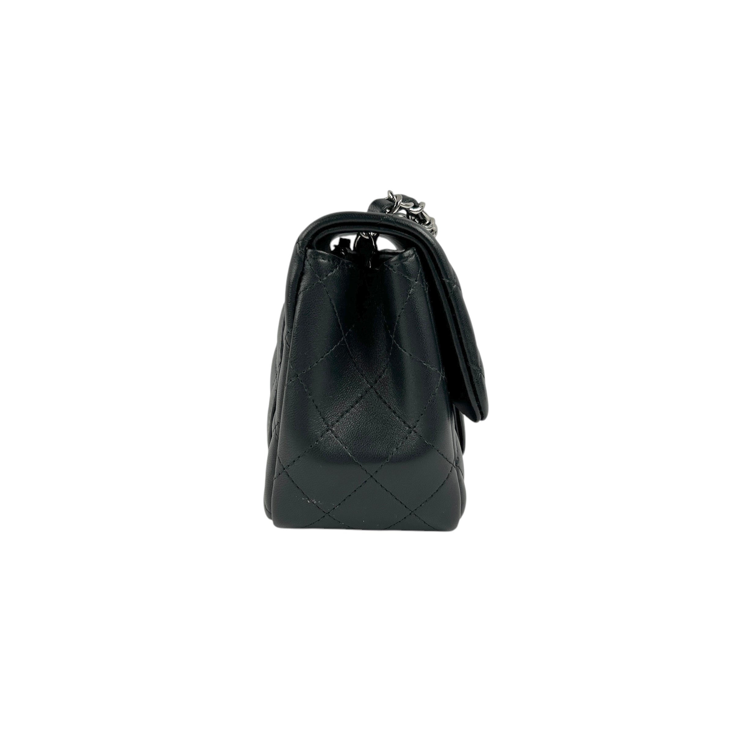 Black Quilted Lambskin Leather Classic Square Mini Flap Bag