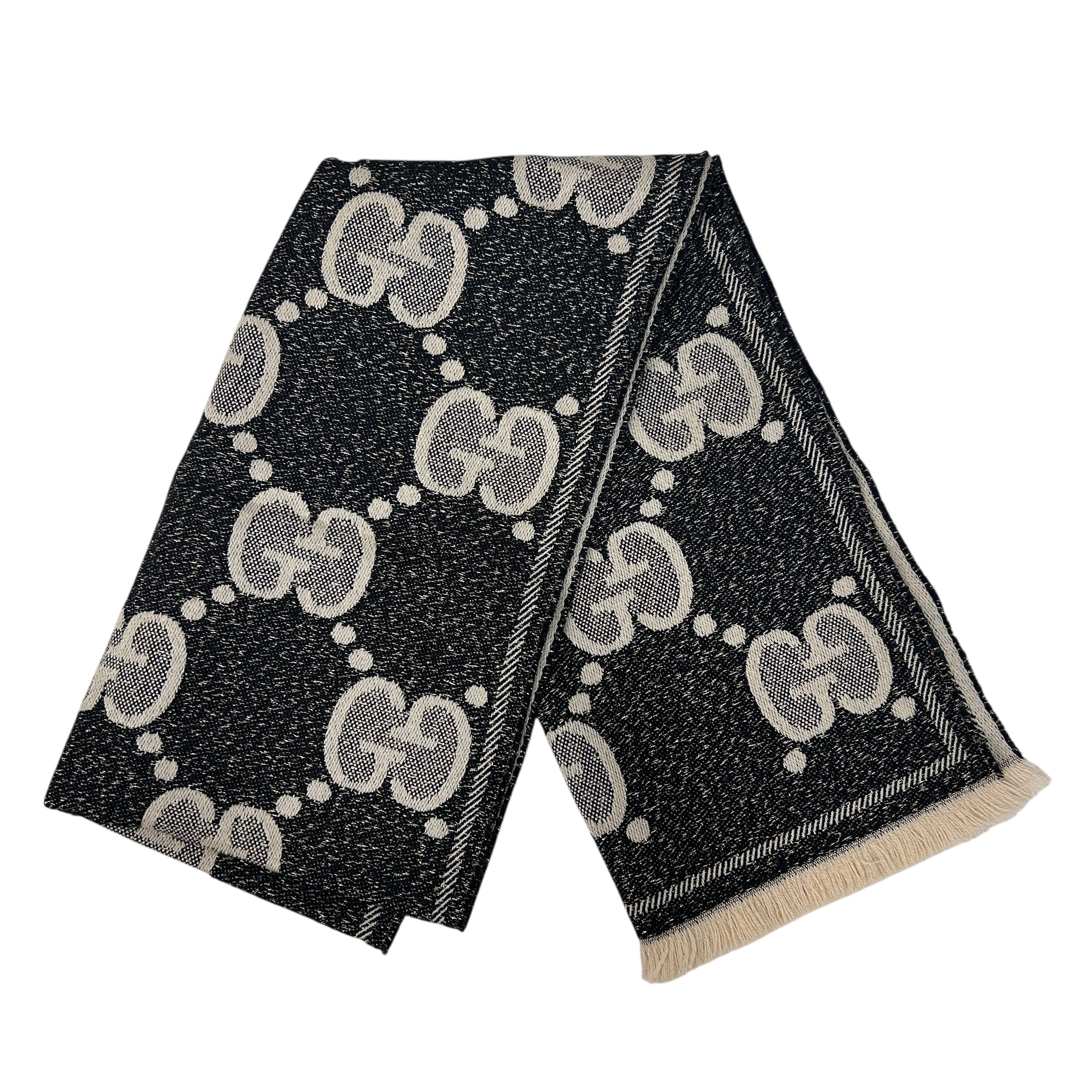 Grey/Beige/Gold GG Jacquard Wool Scarf