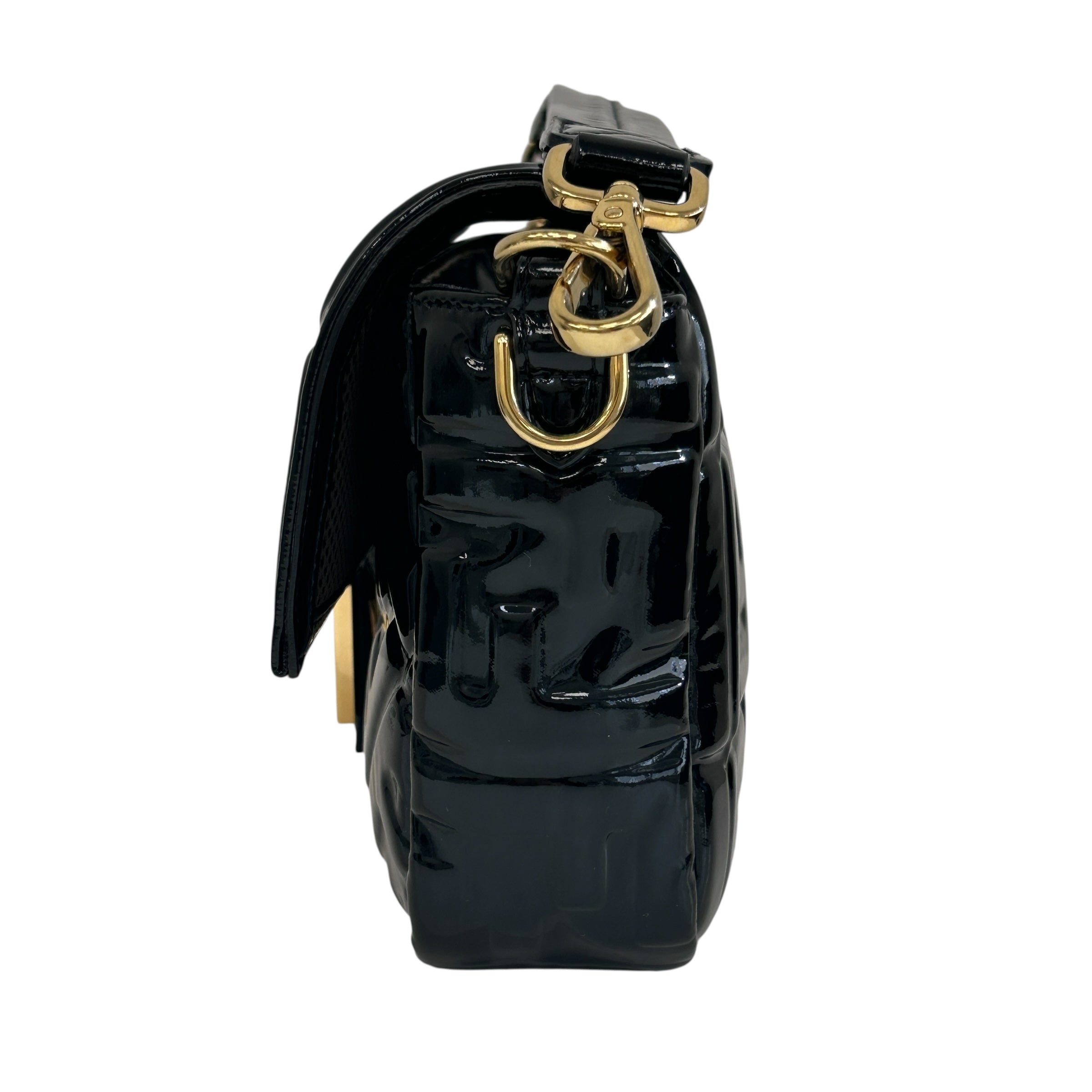 Black Large Zucca Embossed Patent Baguette Bag w/strap GHW