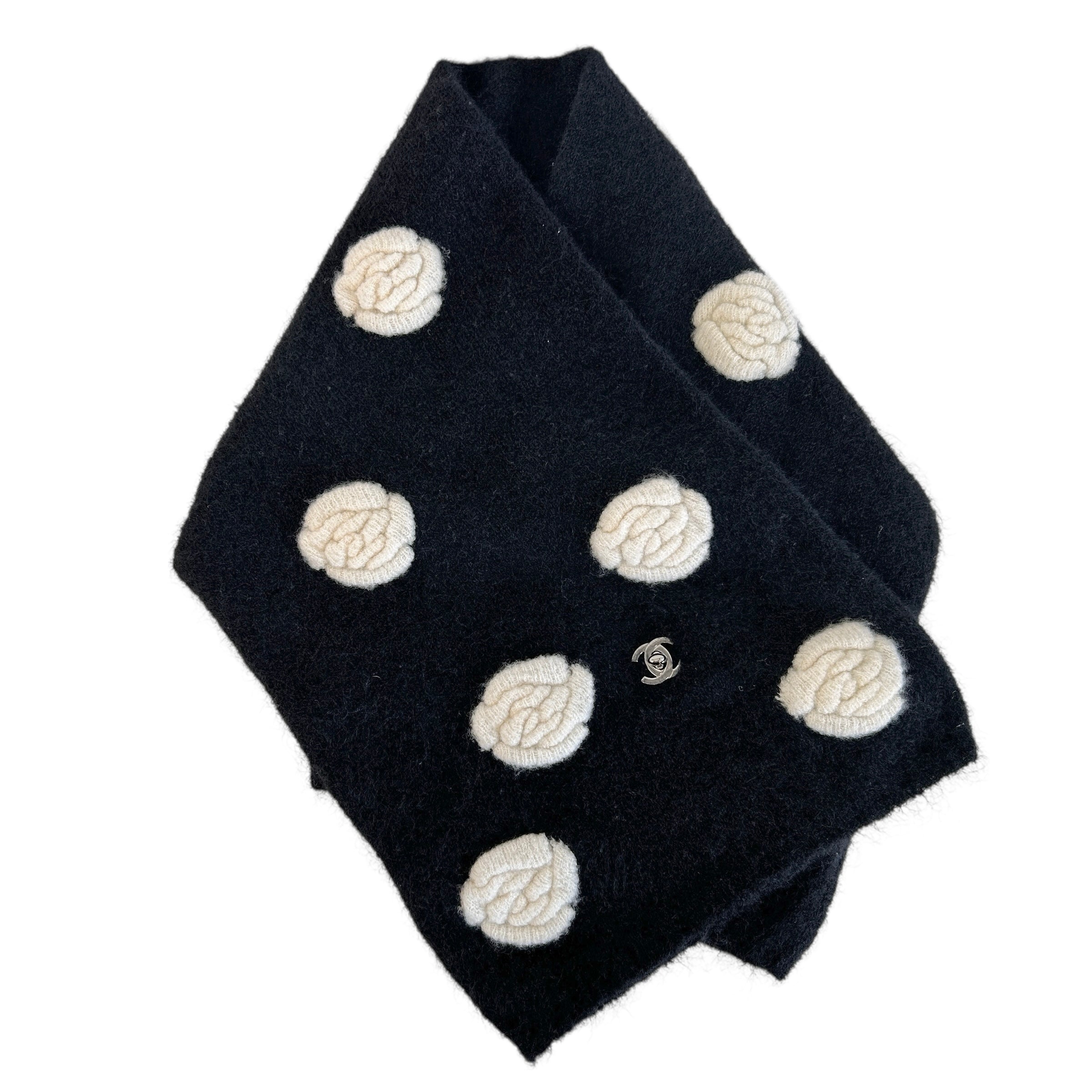 Black & Ivory Mohair Camellia Scarf/Neck Warmer