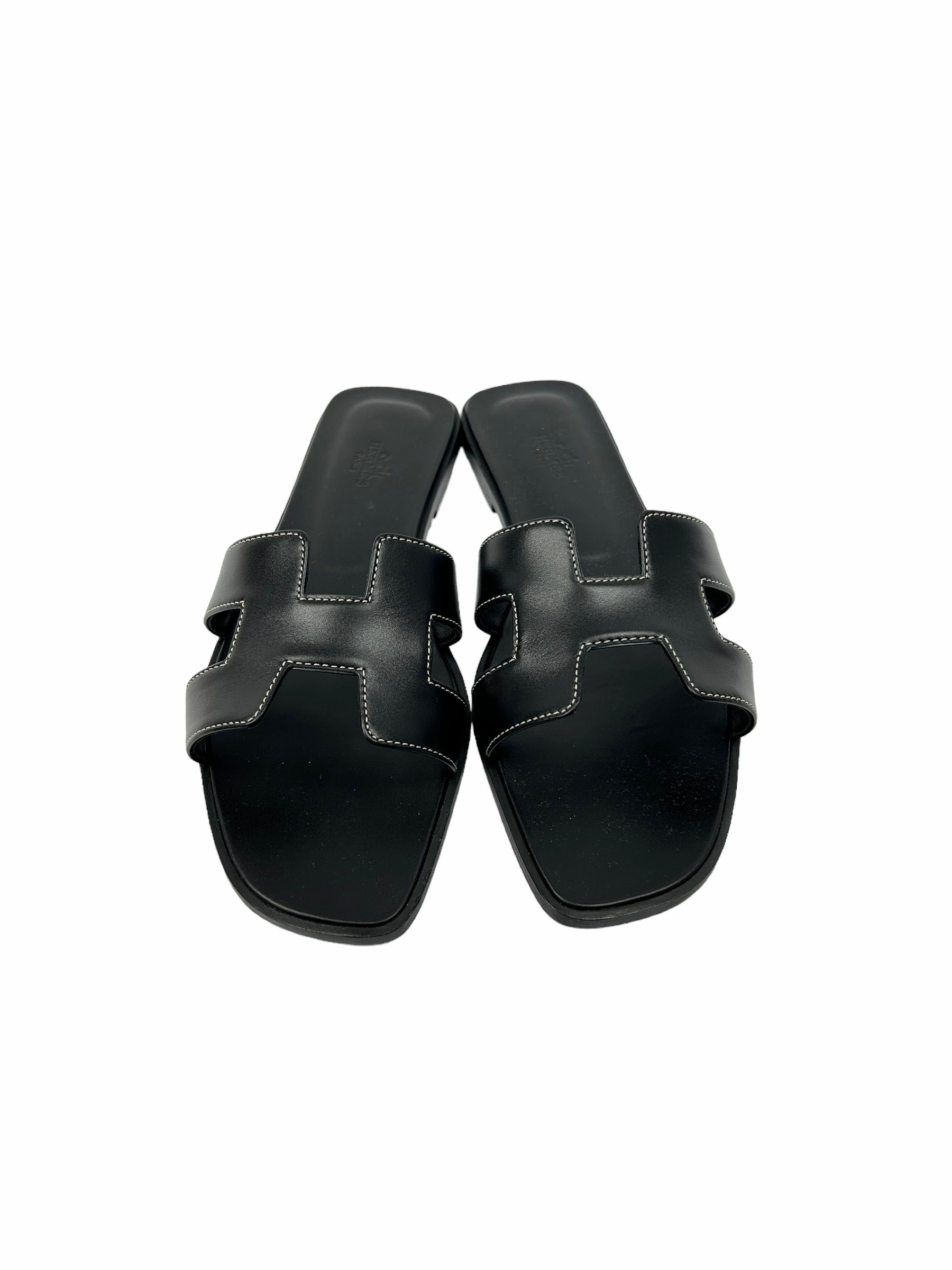 Black Calfskin Leather Oran Sandals