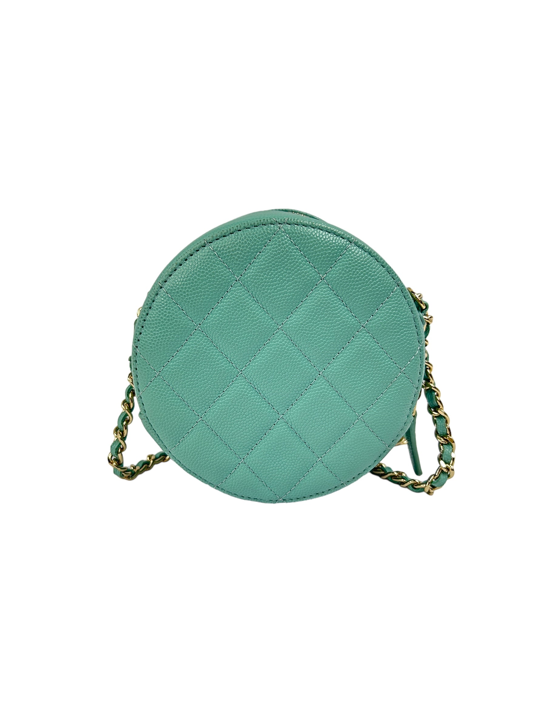 Teal Blue Caviar Round Mini Crossbody Bag w/LGHW