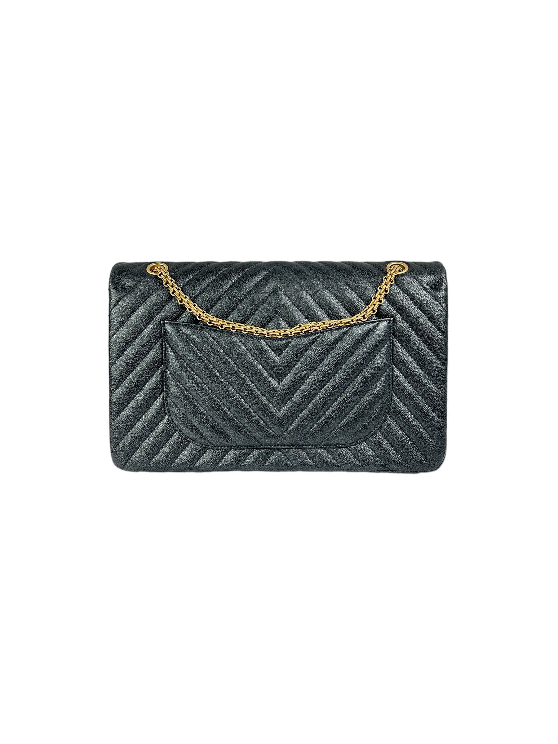 227 Timeless Reissue Mademoiselle Metallic Dark Grey Sheepskin Grained Double Flap Bag w/MAGHW