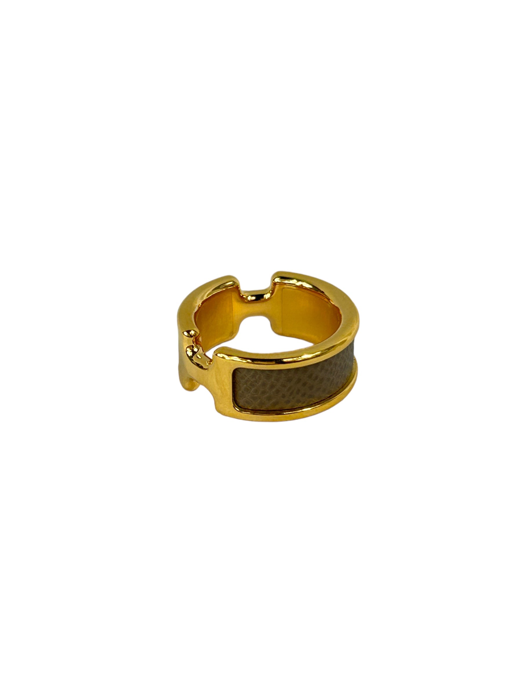 Etoupe Epsom Calfskin Leather Gold Plated Olympe PM Ring