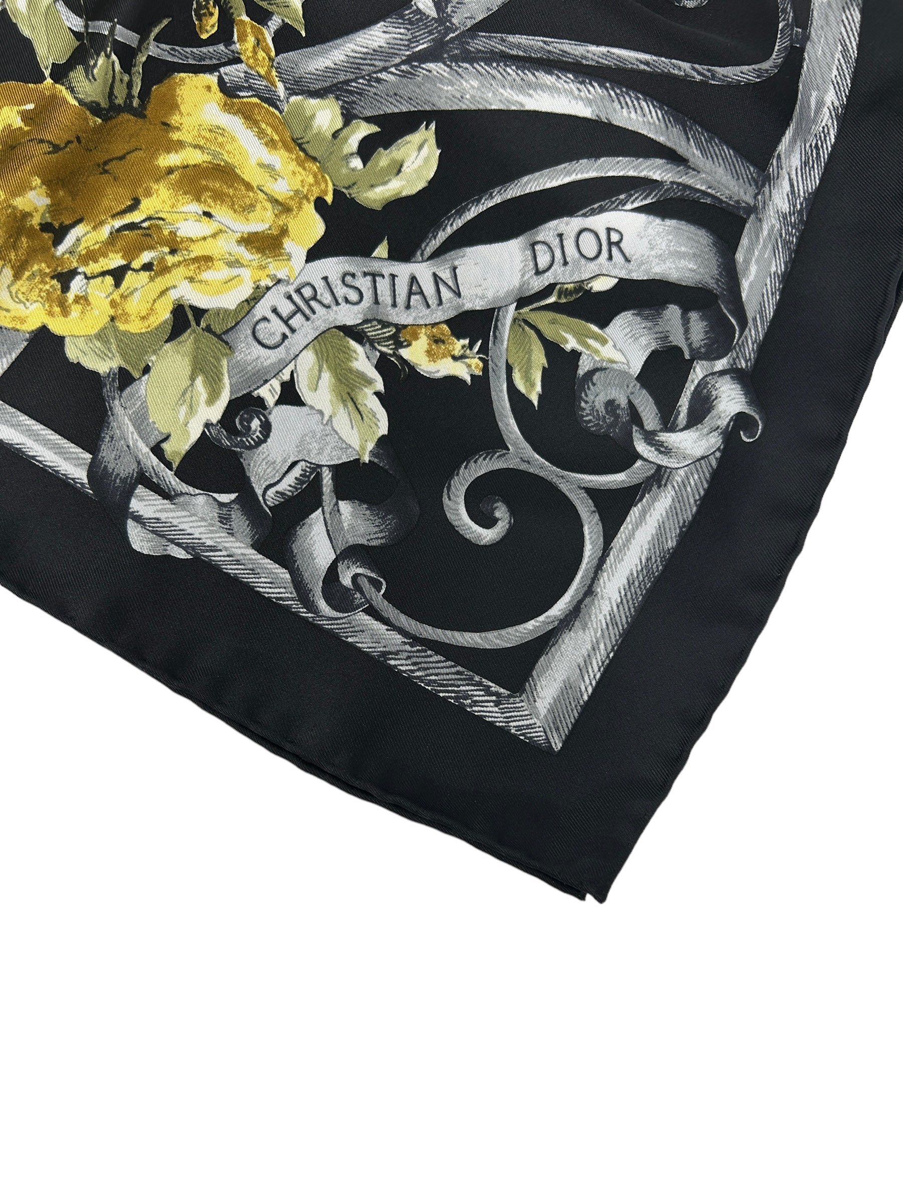 Black/Yellow Floral Granville Square Silk Scarf