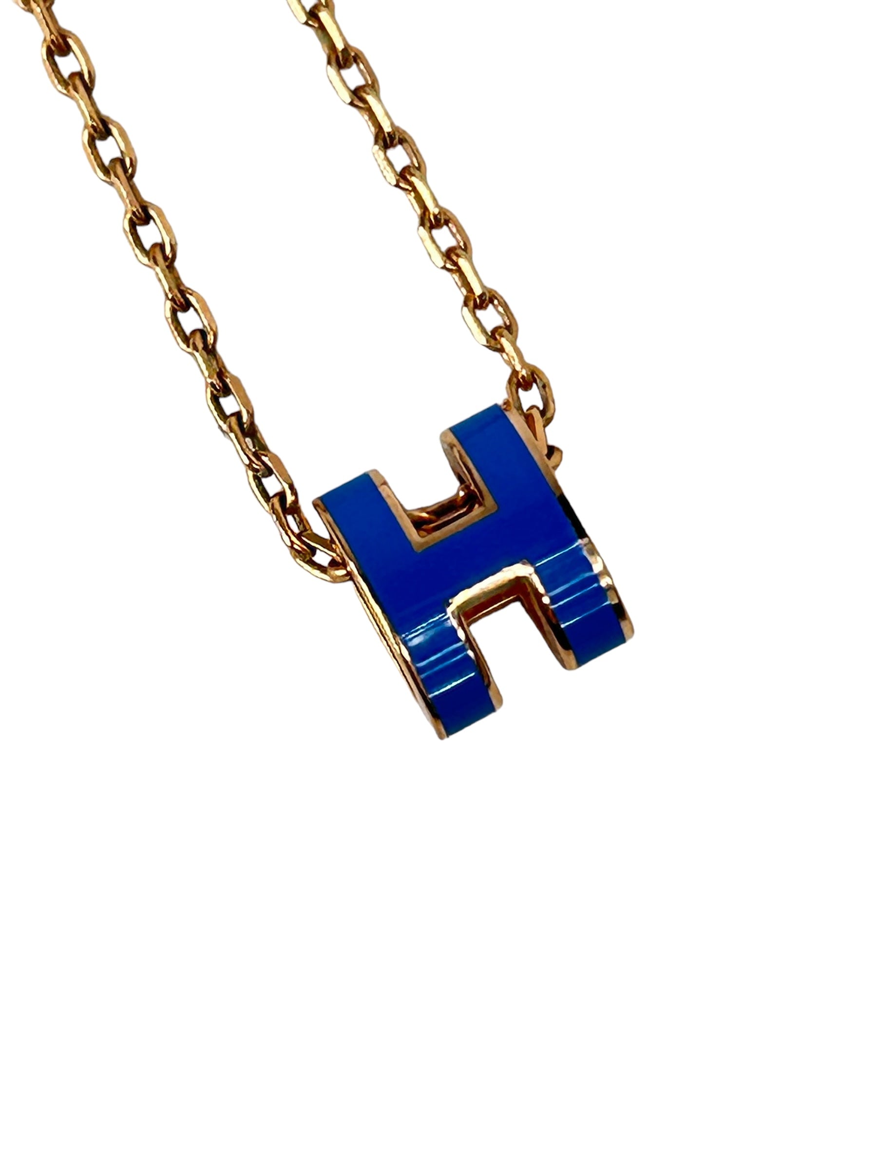 Mini H Pop Blue Enamel Rose Gold Pendant Necklace