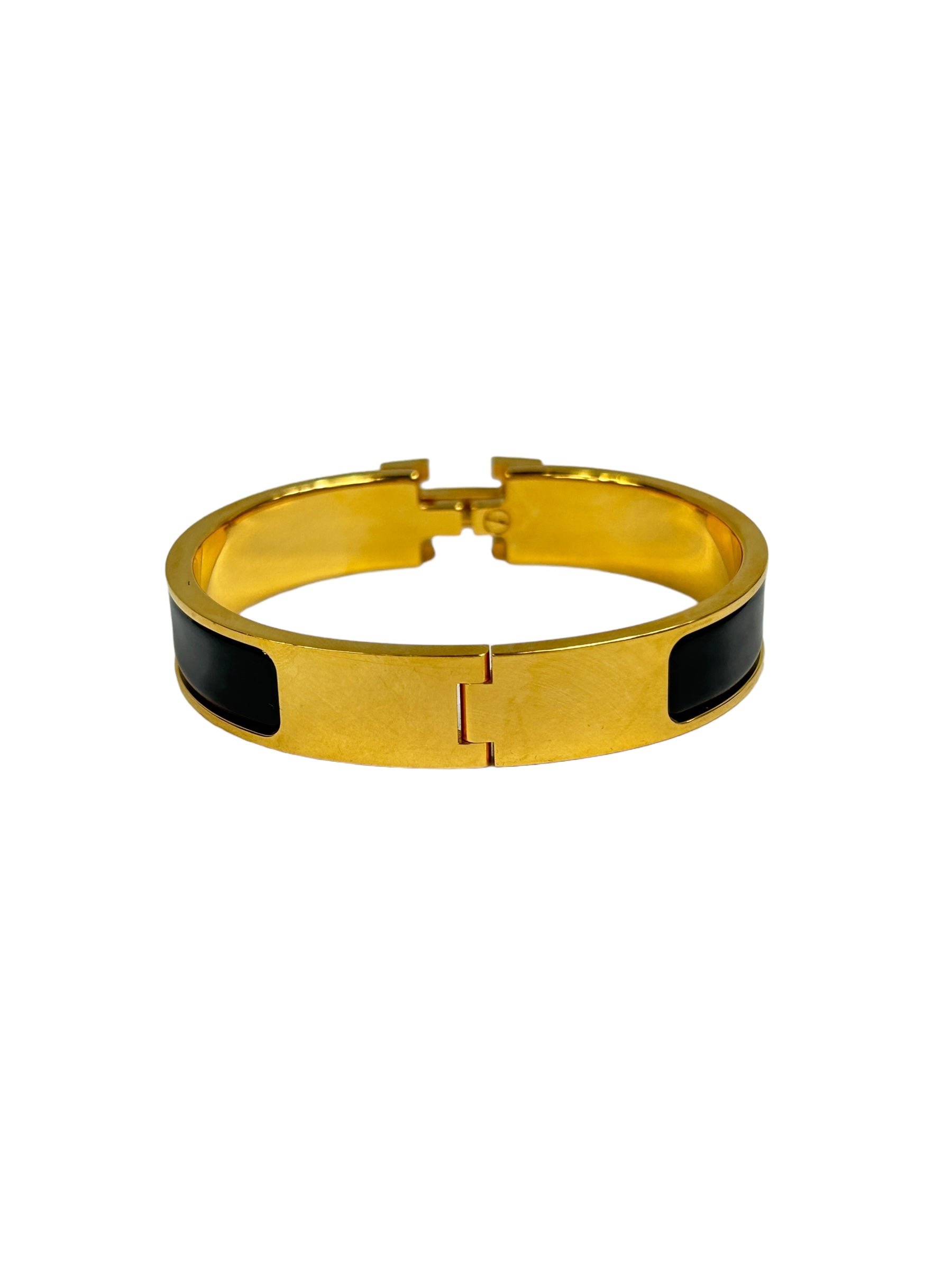 Black Enamel Yellow Gold Clic H Bracelet