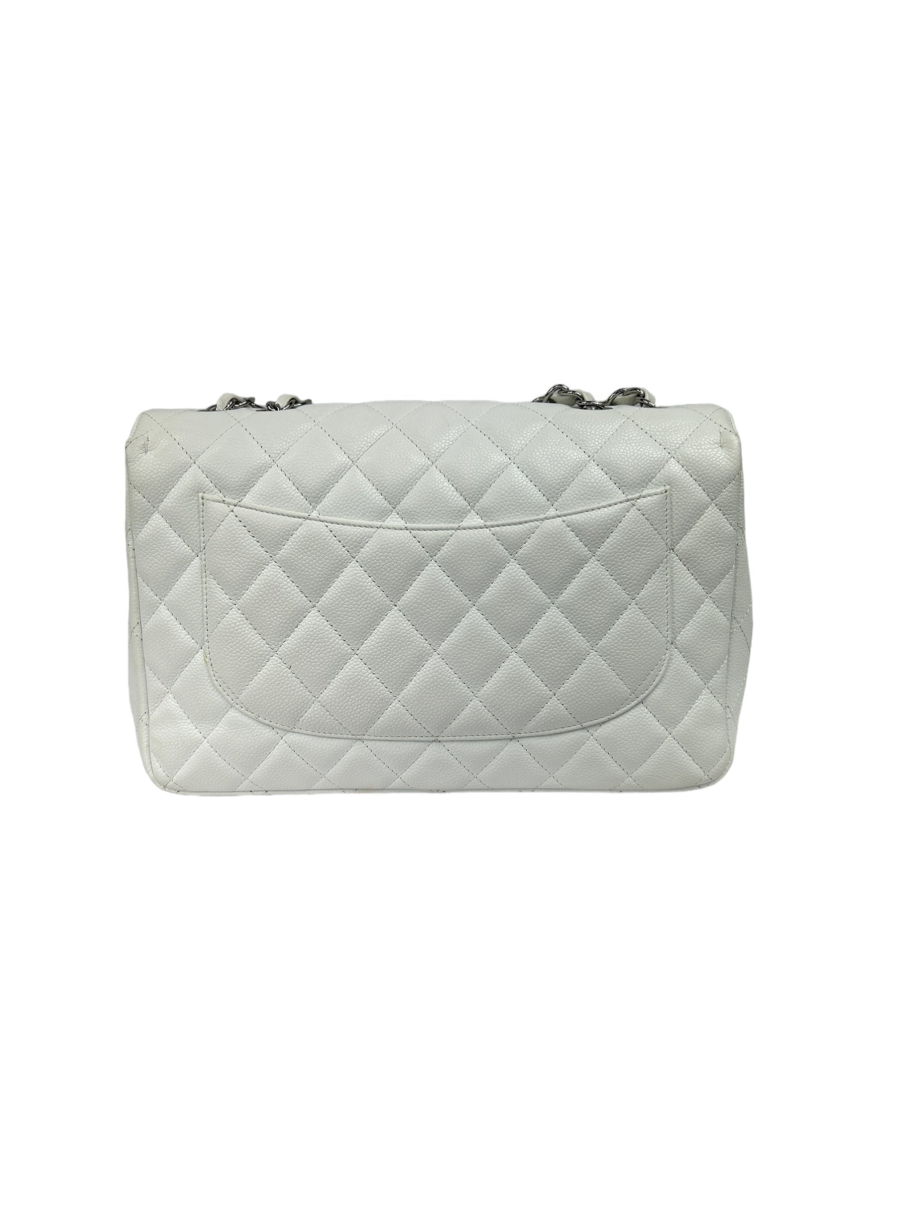 White Caviar Quilted Jumbo Single Flap Bag W/SHW