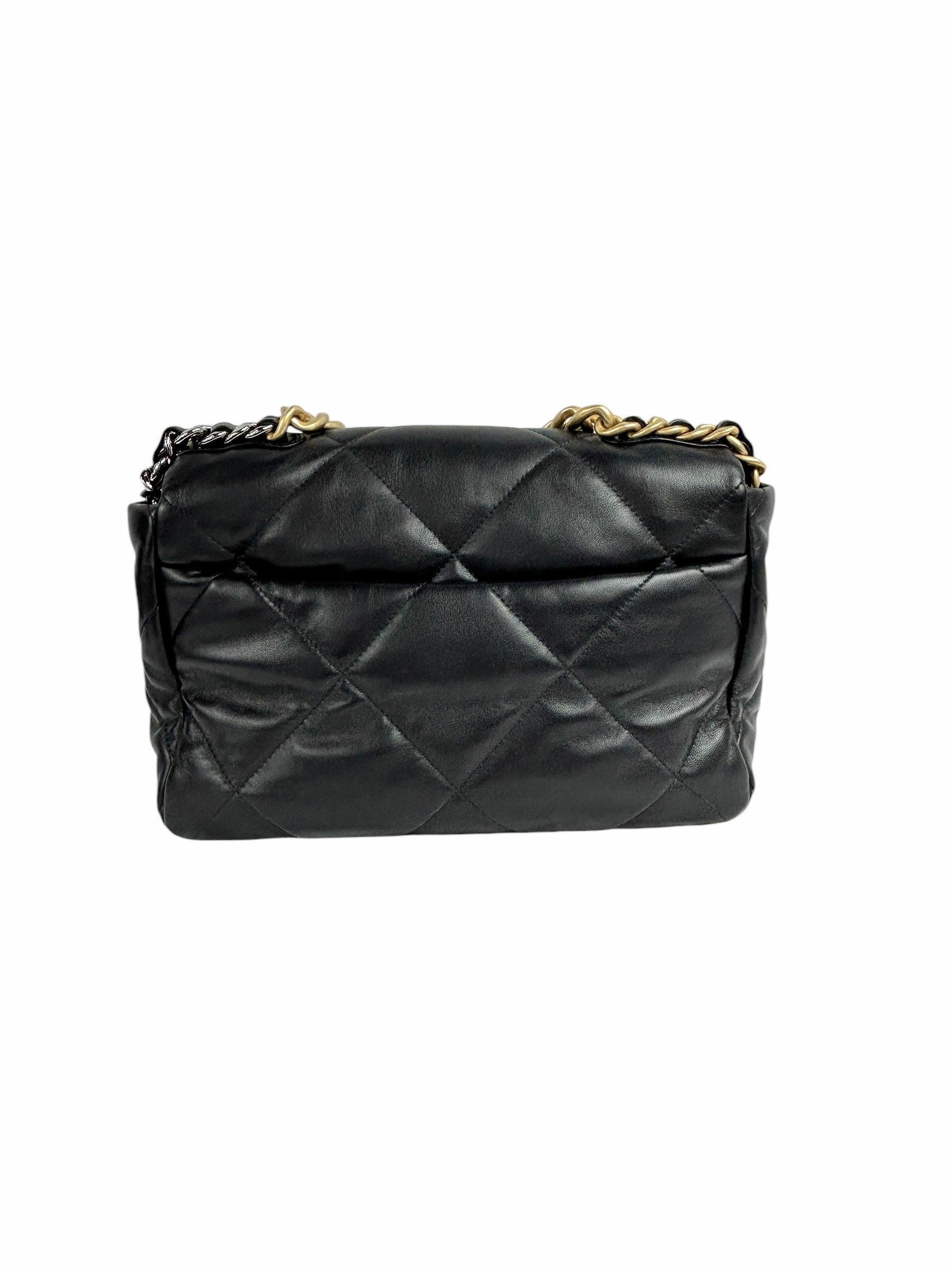 Black Calfskin Leather Quilted 19 Medium w/AGHW/SHW/RHW