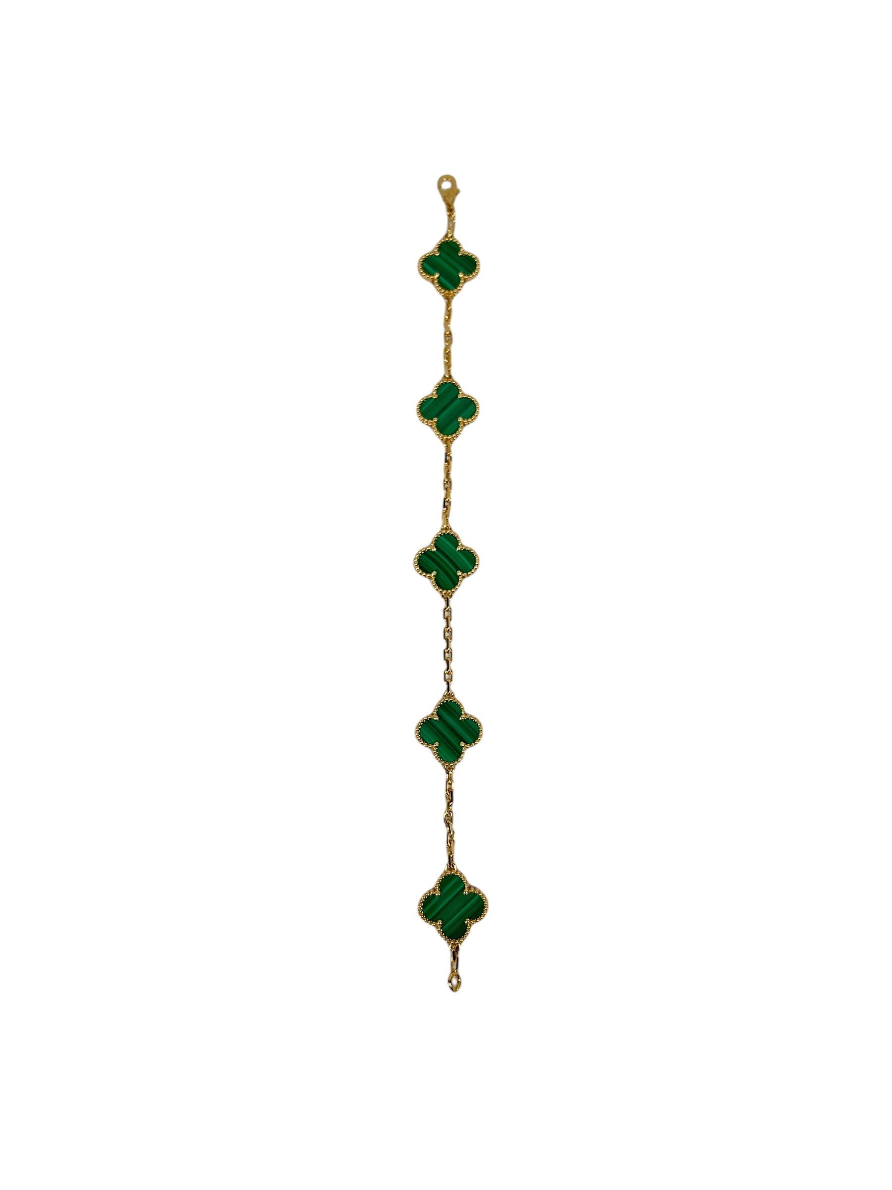 Van Cleef & Arpels Malachite 18K Yellow Gold 5 Motif Bracelet