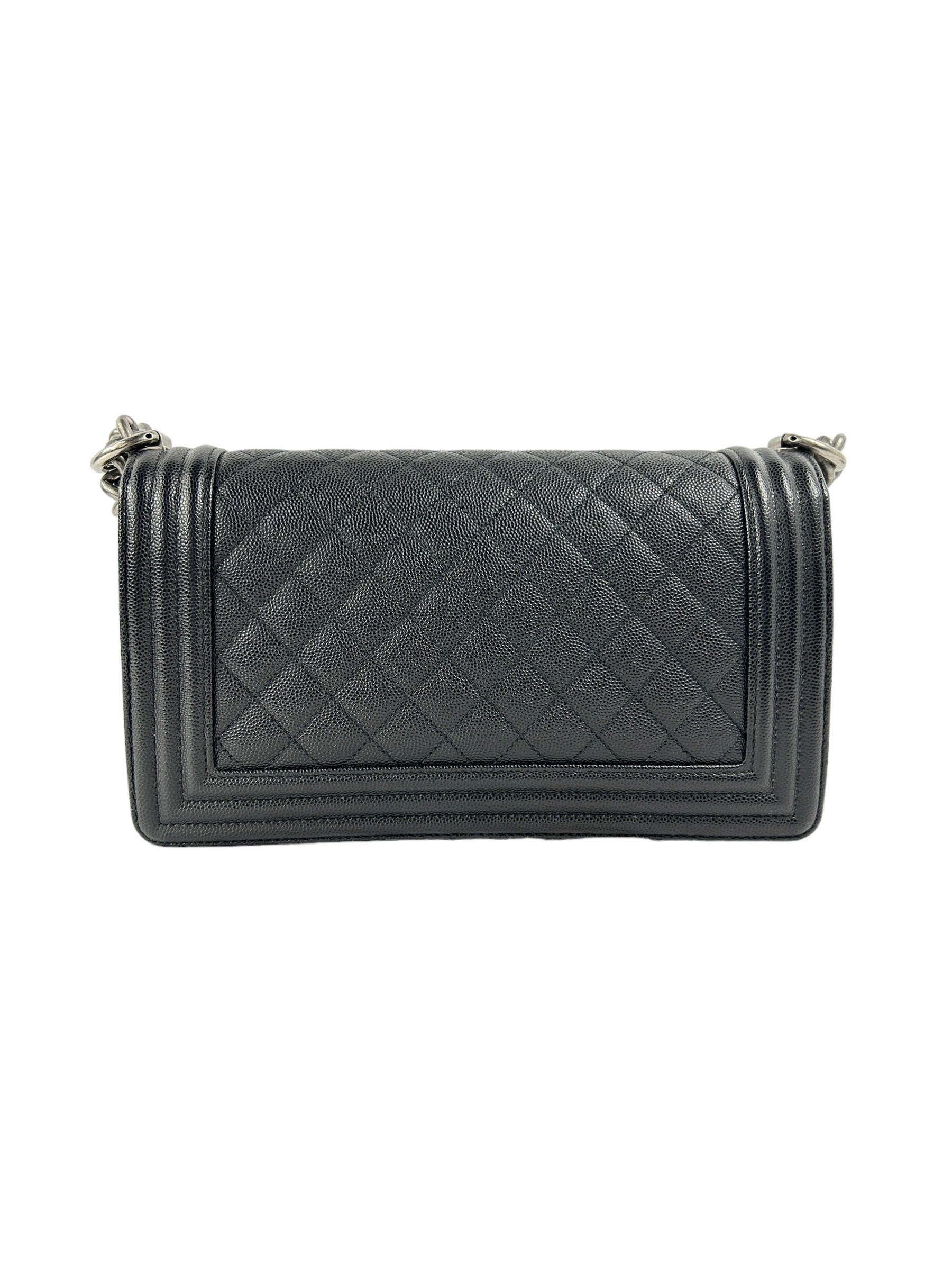 Black Caviar Quilted Old Medium Boy Bag W/RHW