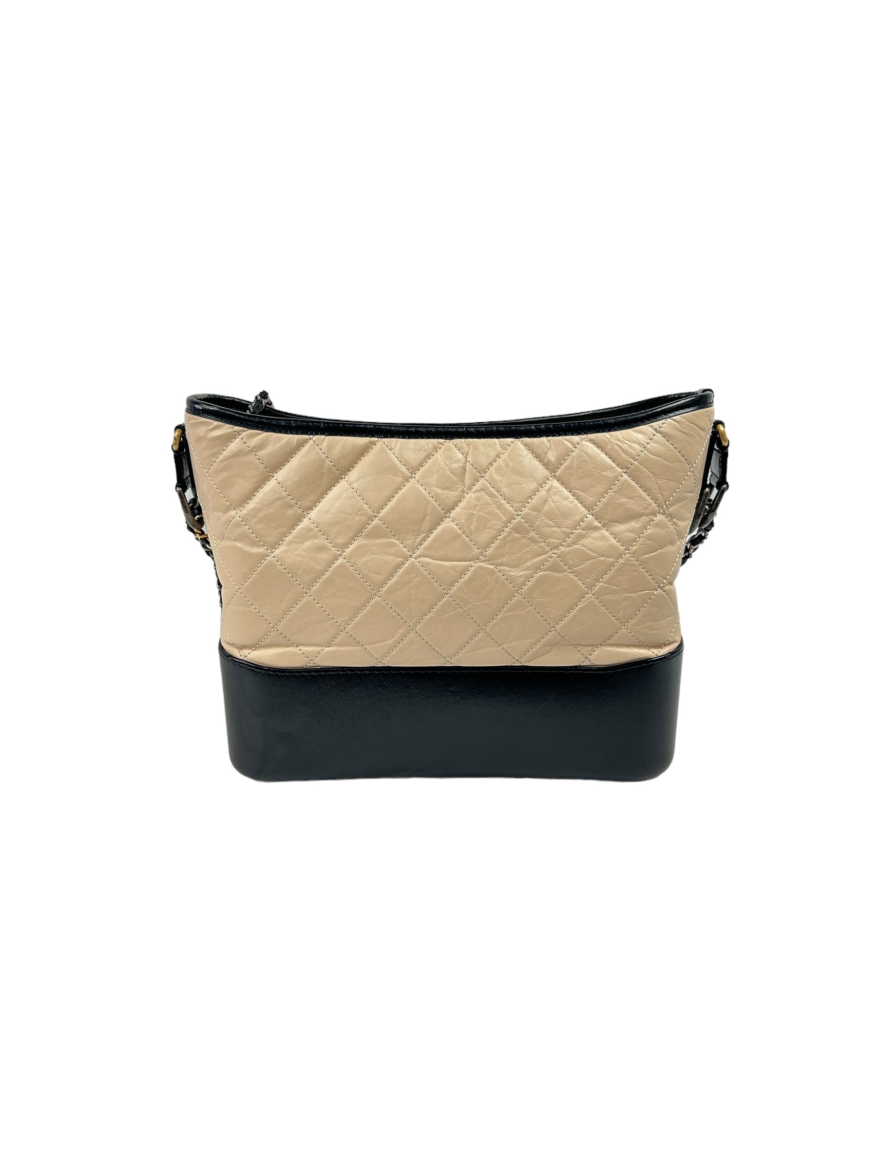 Crinkled Quilted Lambskin Nude/Black Large Gabrielle Hobo Bag w/ GHW/AGHW/ RHW/SHW