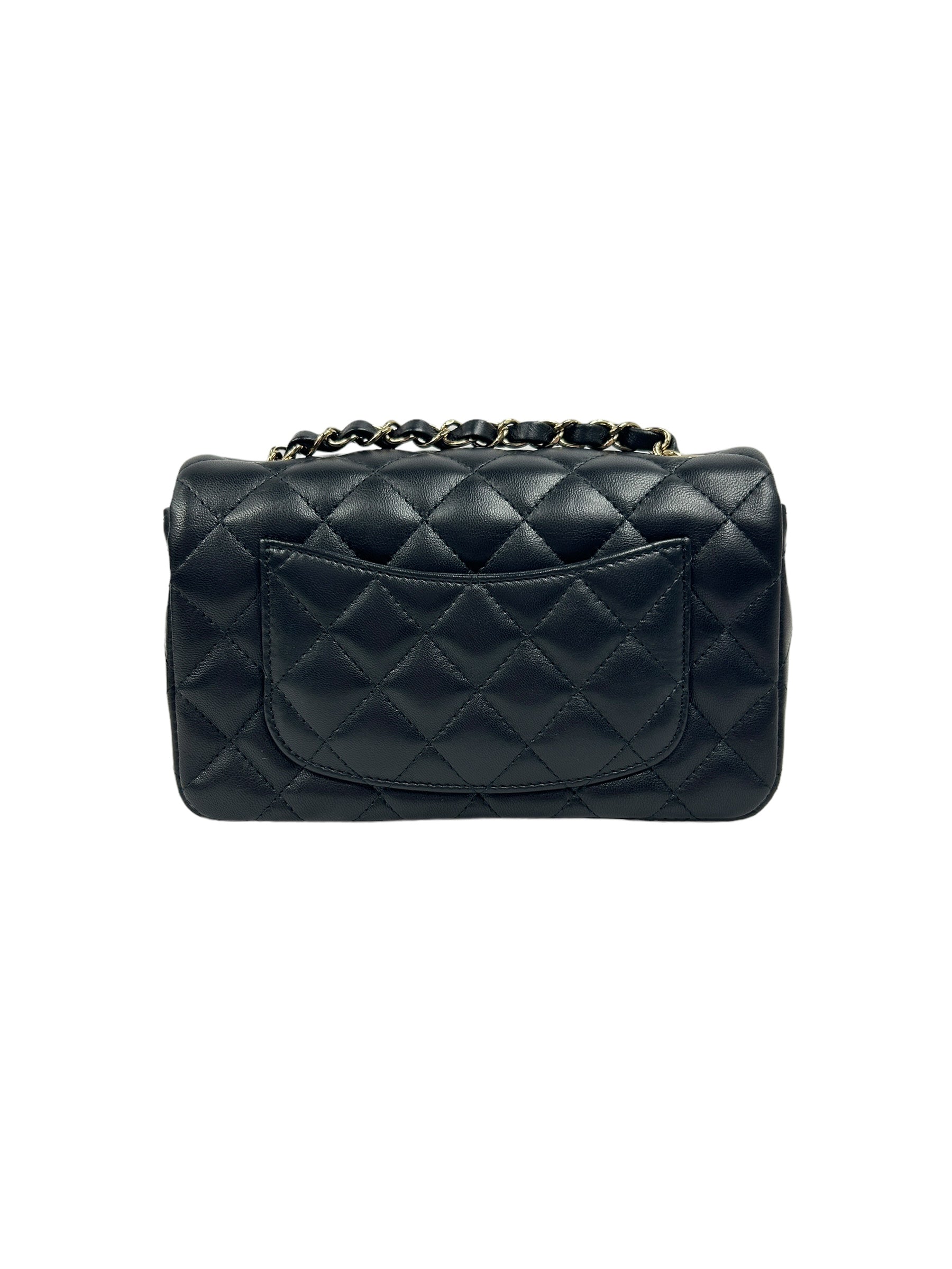 Black Lambskin Quilted Single Mini Rectangle Flap Bag w/ LGHW