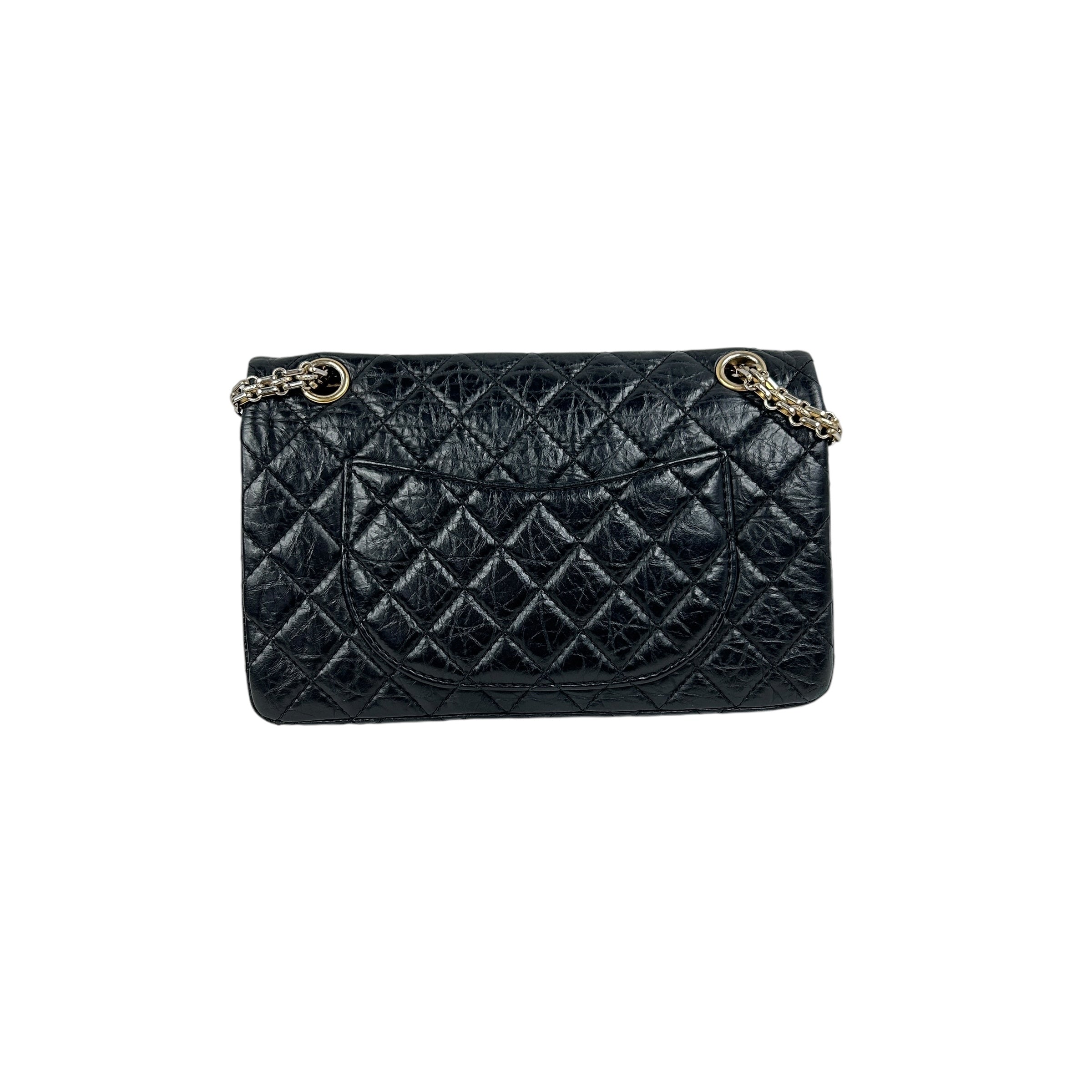 Black Aged Calfskin Reissue 225 Double Flap Bag w/AGHW