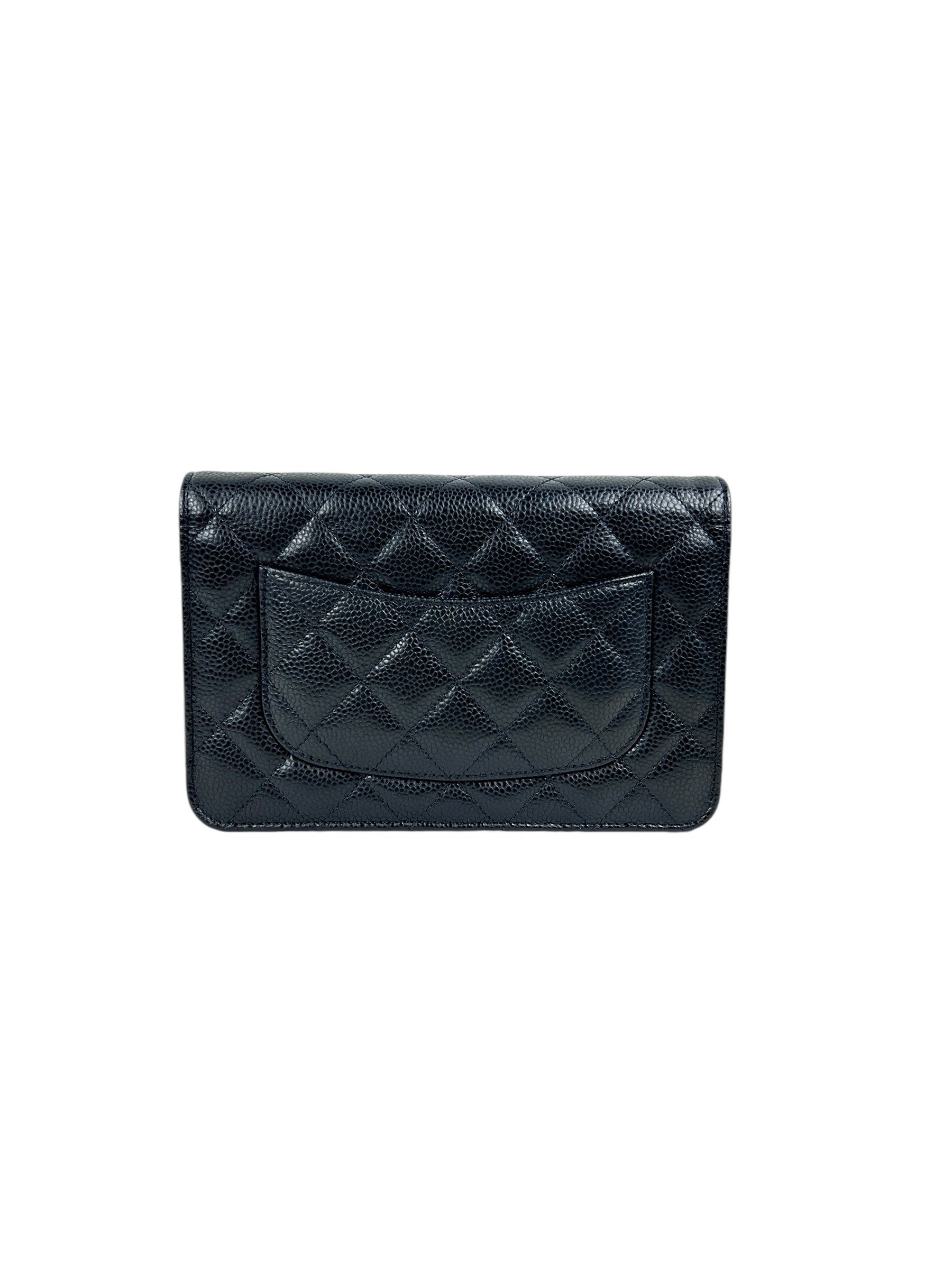 Black Caviar Quilted Wallet On Chain w/GHW