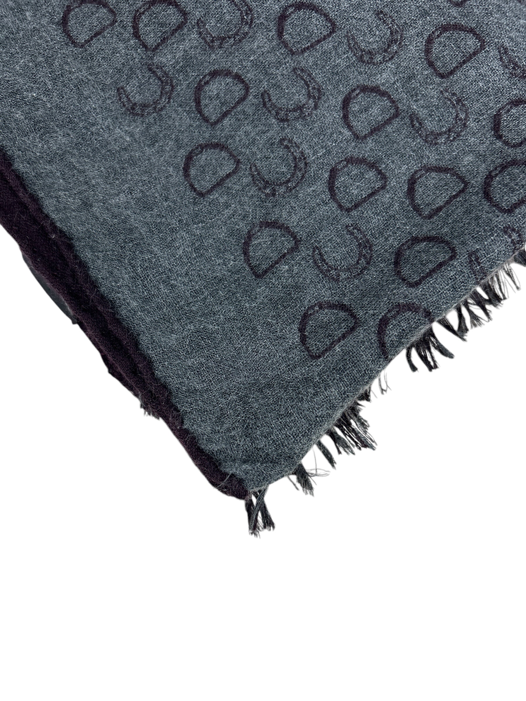 Grey/Burgundy Reversible Horse Shoe Pattern Cashmere/Silk Scarf