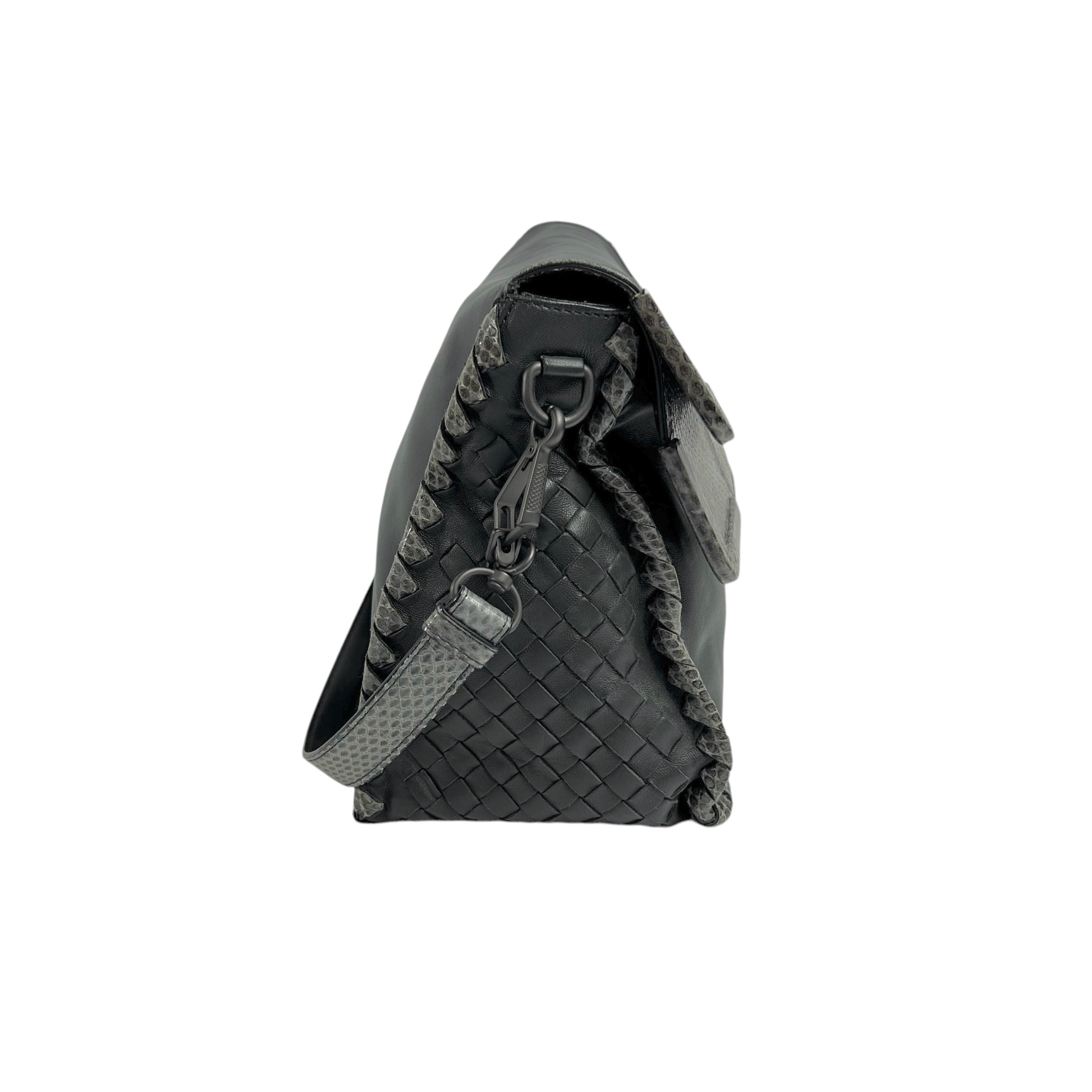 Gray Lambskin / Snakeskin Detail Foldover Bag
