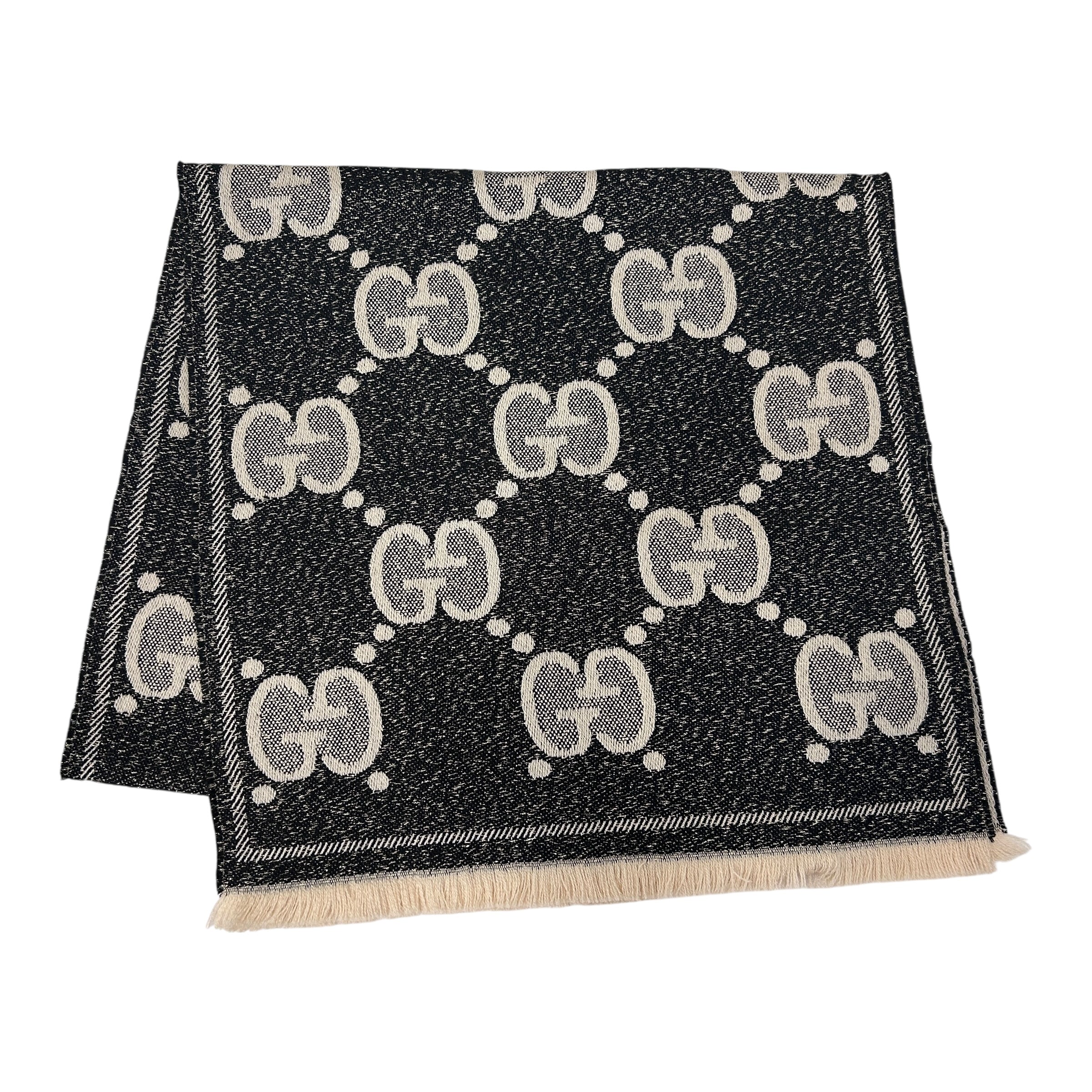 Grey/Beige/Gold GG Jacquard Wool Scarf