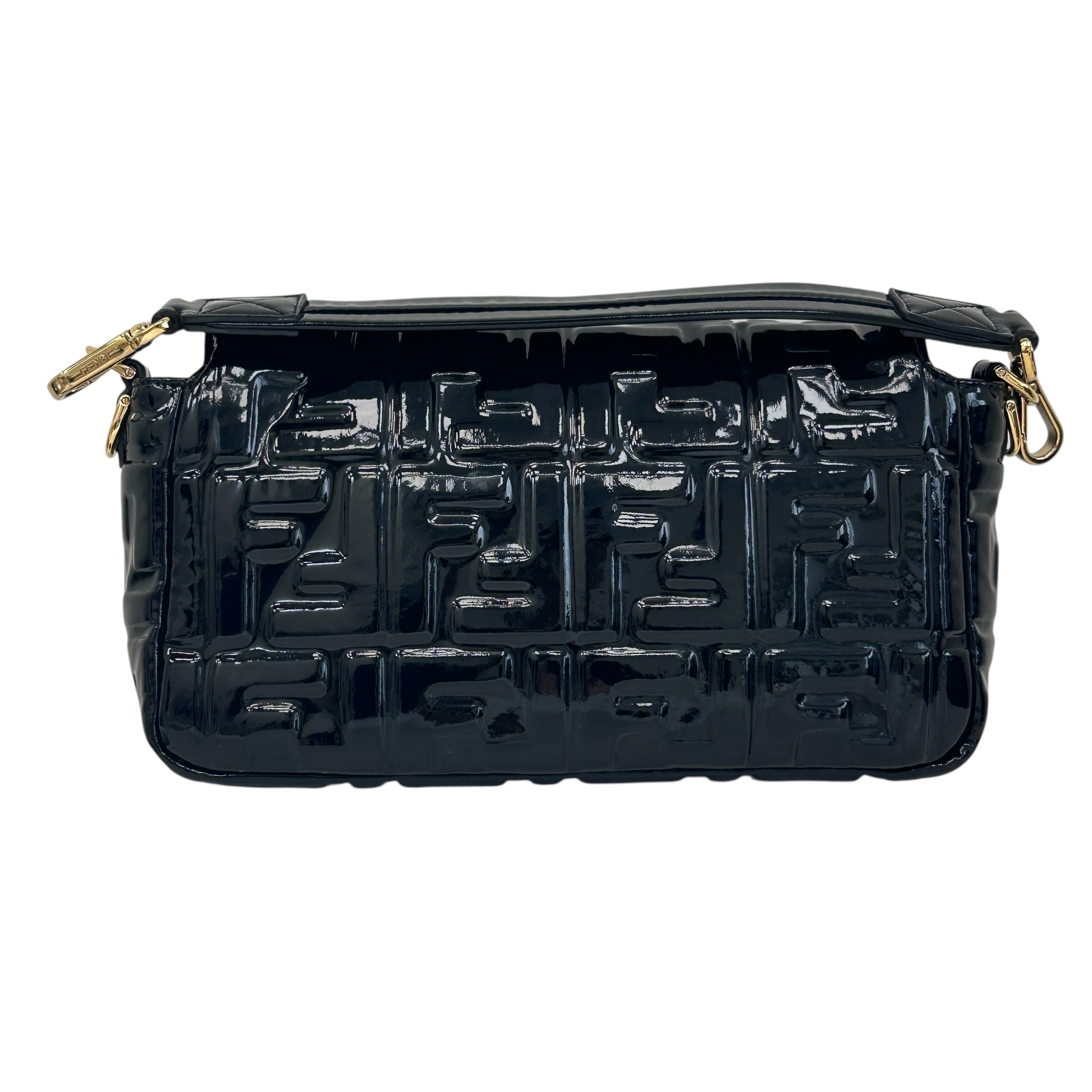 Black Large Zucca Embossed Patent Baguette Bag w/strap GHW