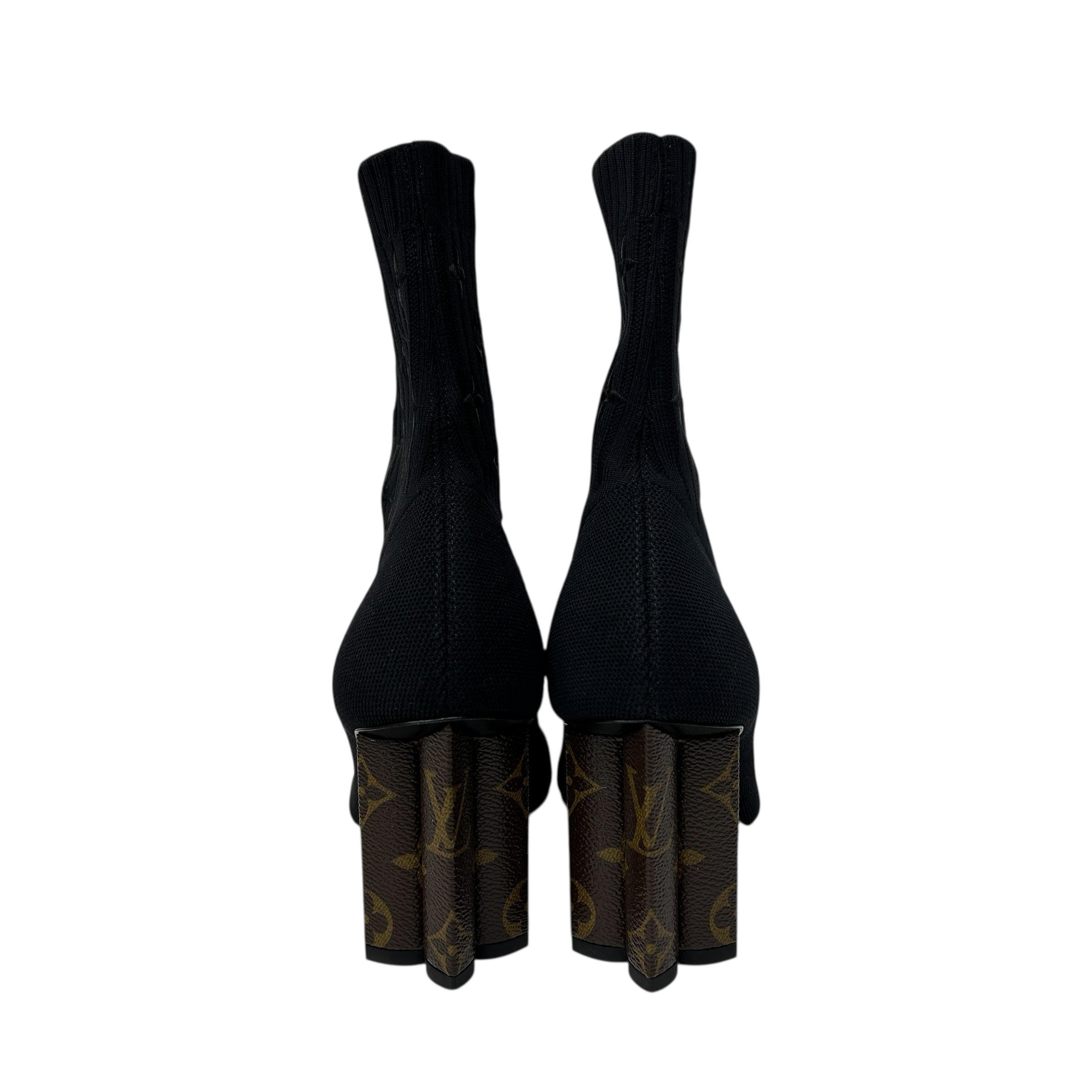 Black Silouette Ankle Boots w/Monogram Block Heel