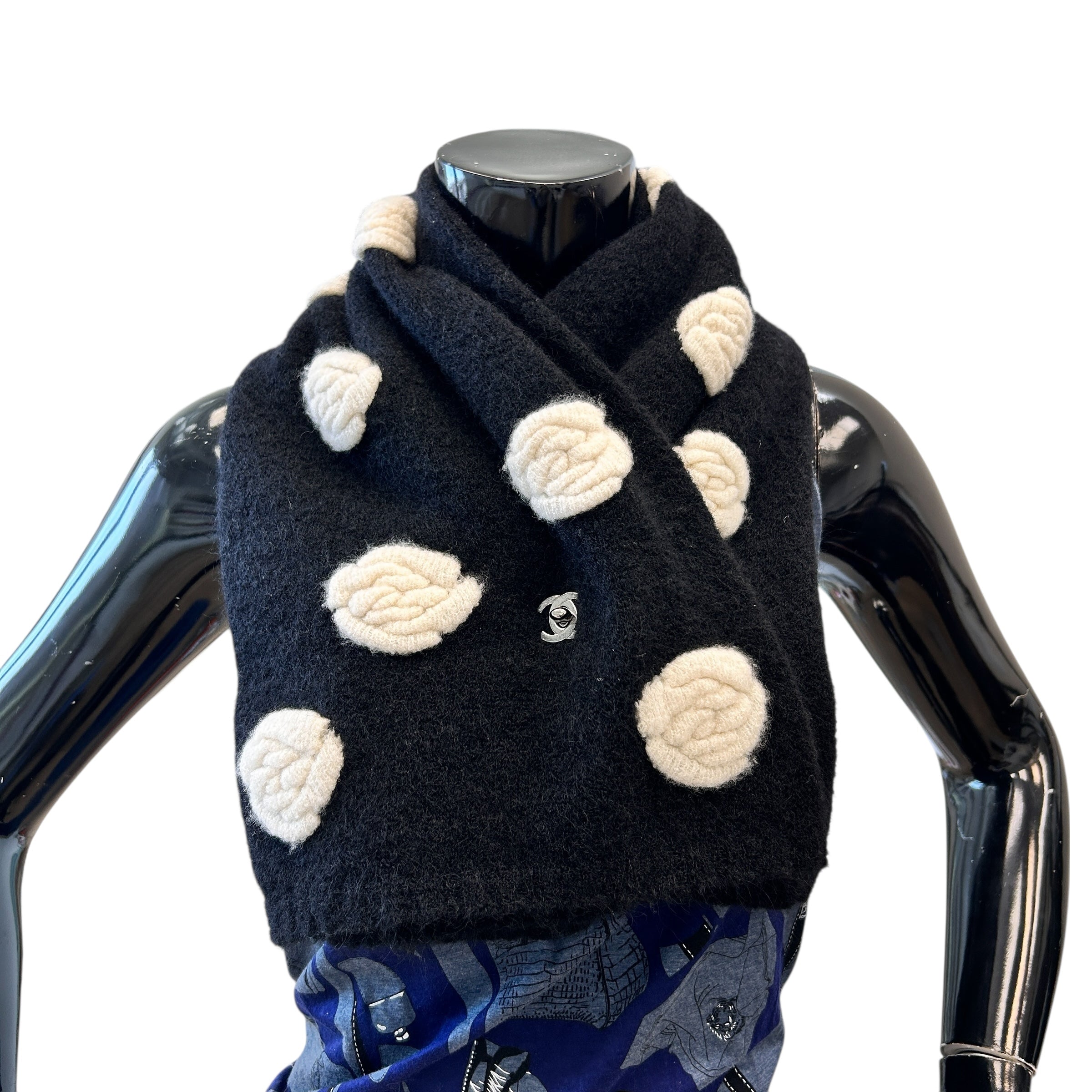 Black & Ivory Mohair Camellia Scarf/Neck Warmer