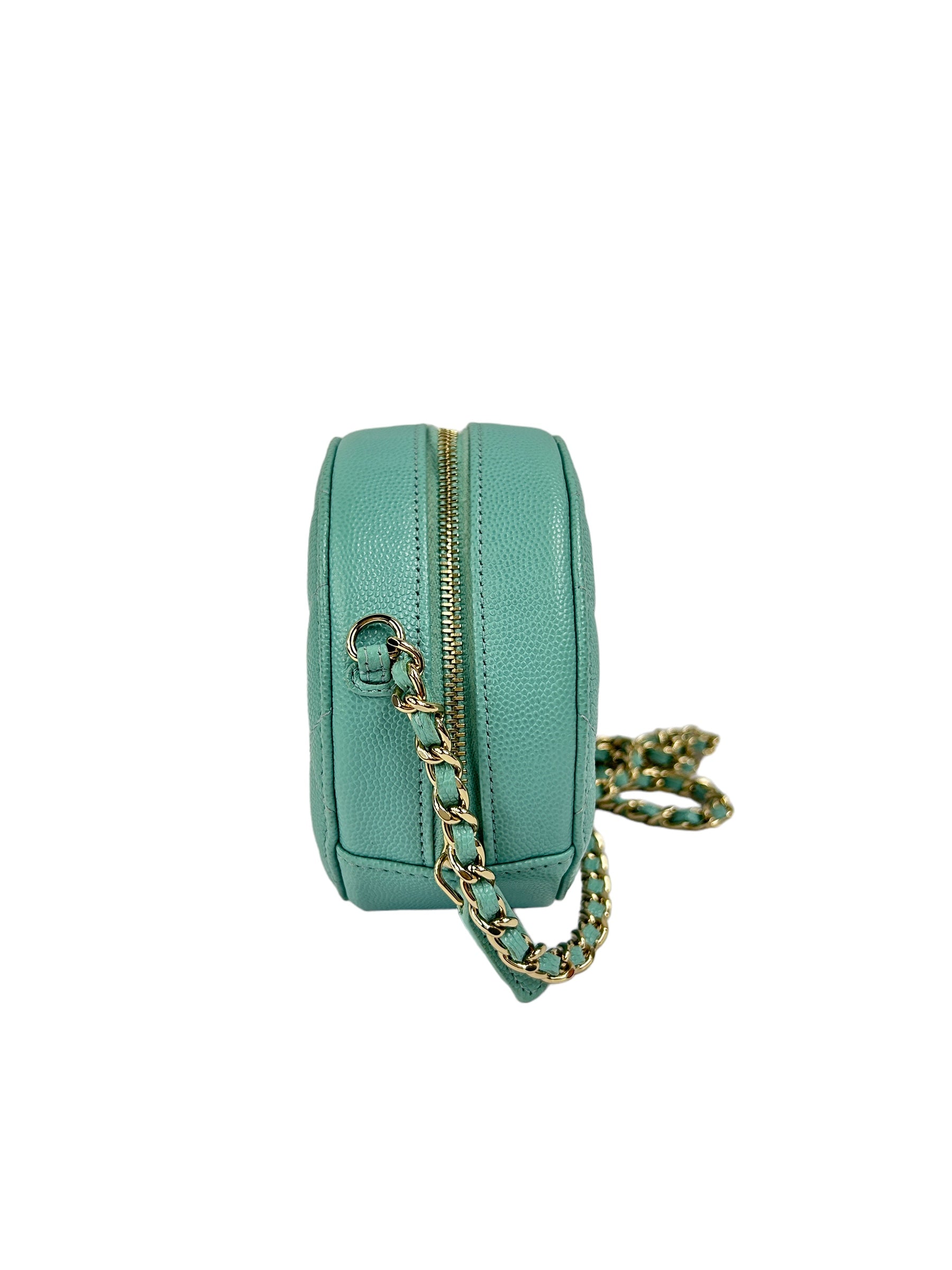 Teal Blue Caviar Round Mini Crossbody Bag w/LGHW