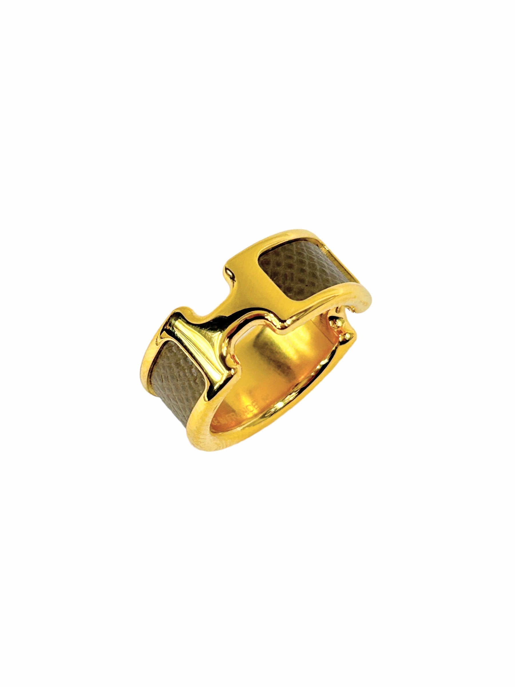 Etoupe Epsom Calfskin Leather Gold Plated Olympe PM Ring