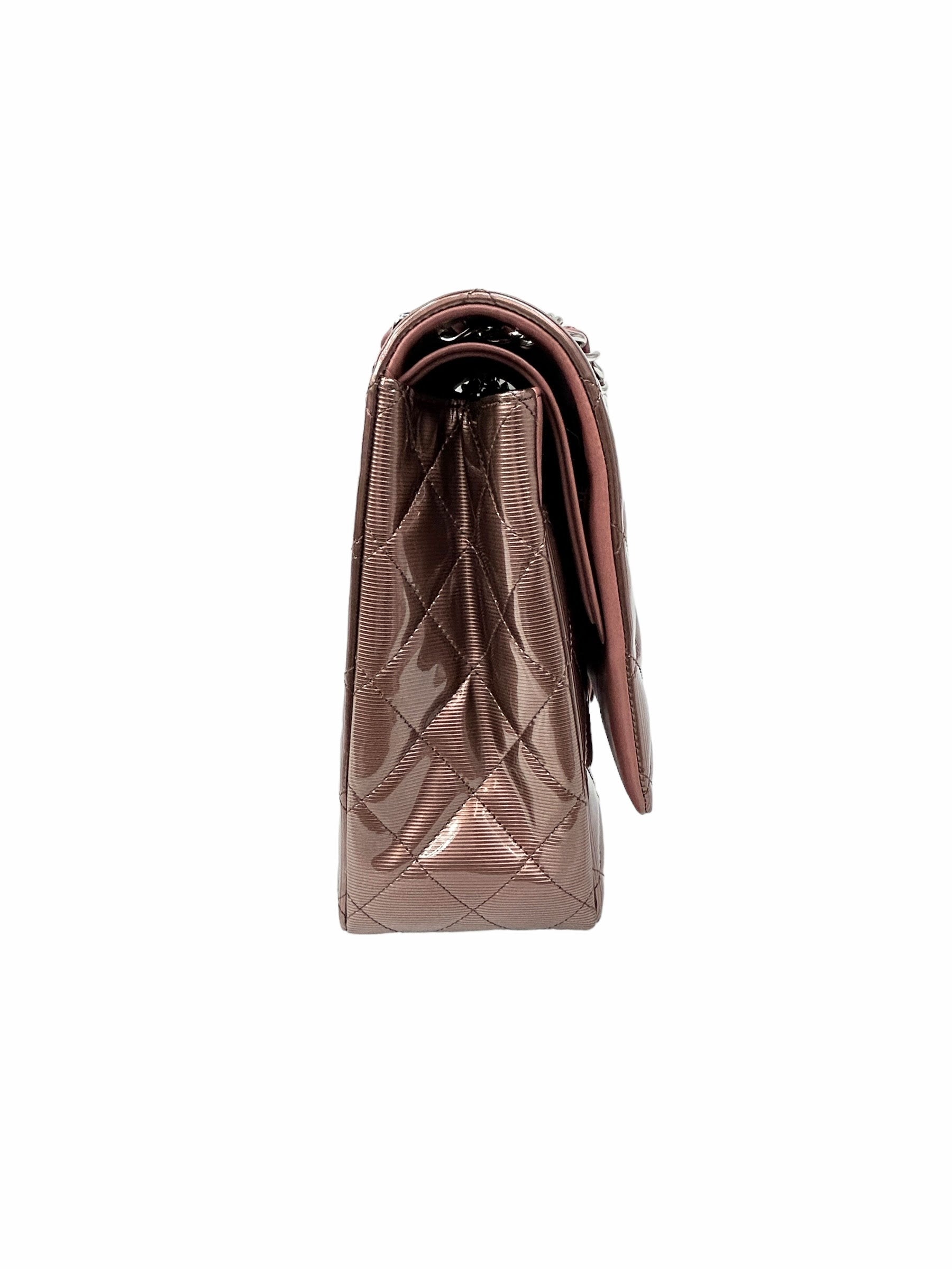 Rose Gold Stripped Patent Maxi Double Flap W/SHW