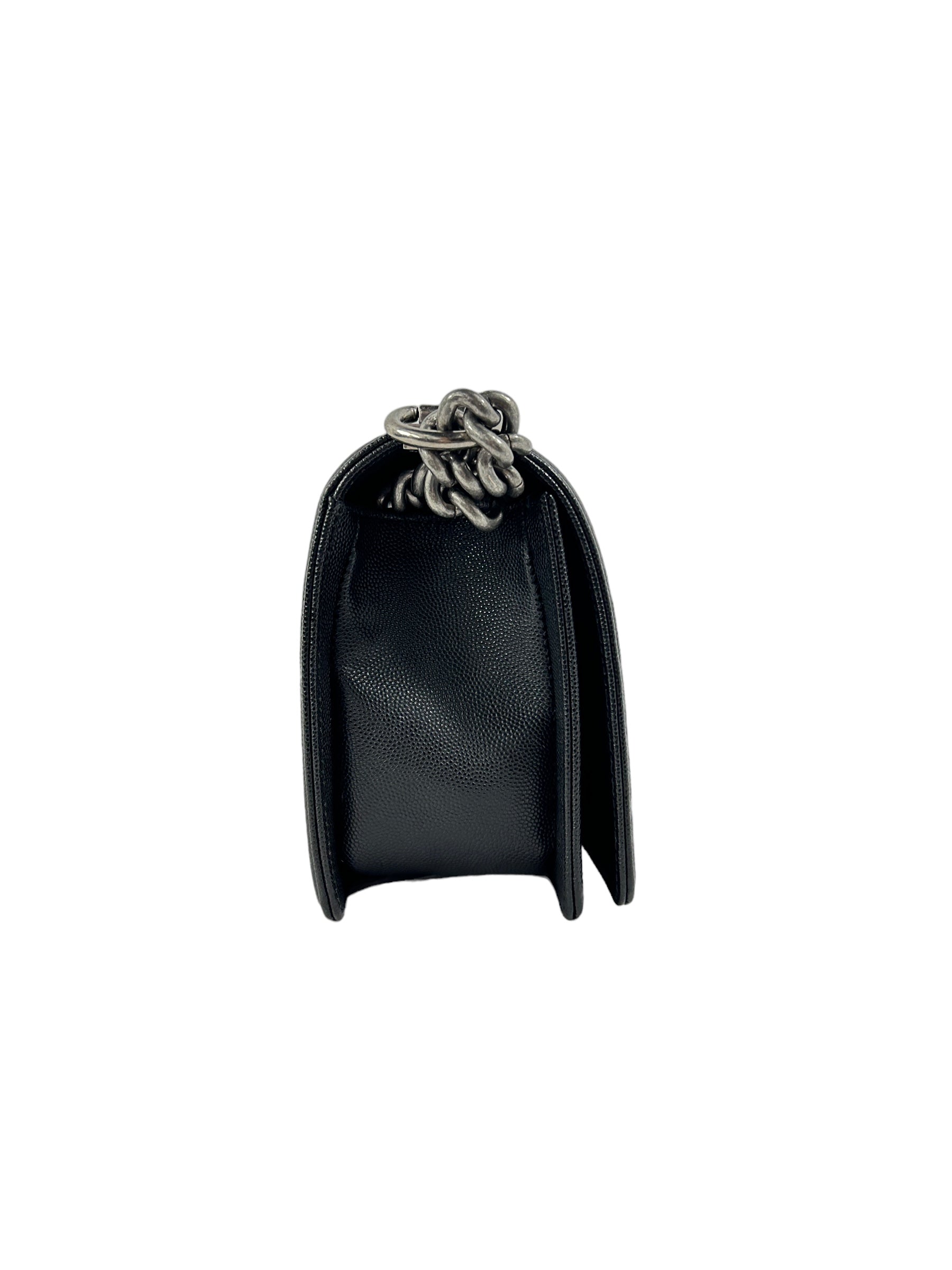 Black Caviar Quilted Old Medium Boy Bag W/RHW