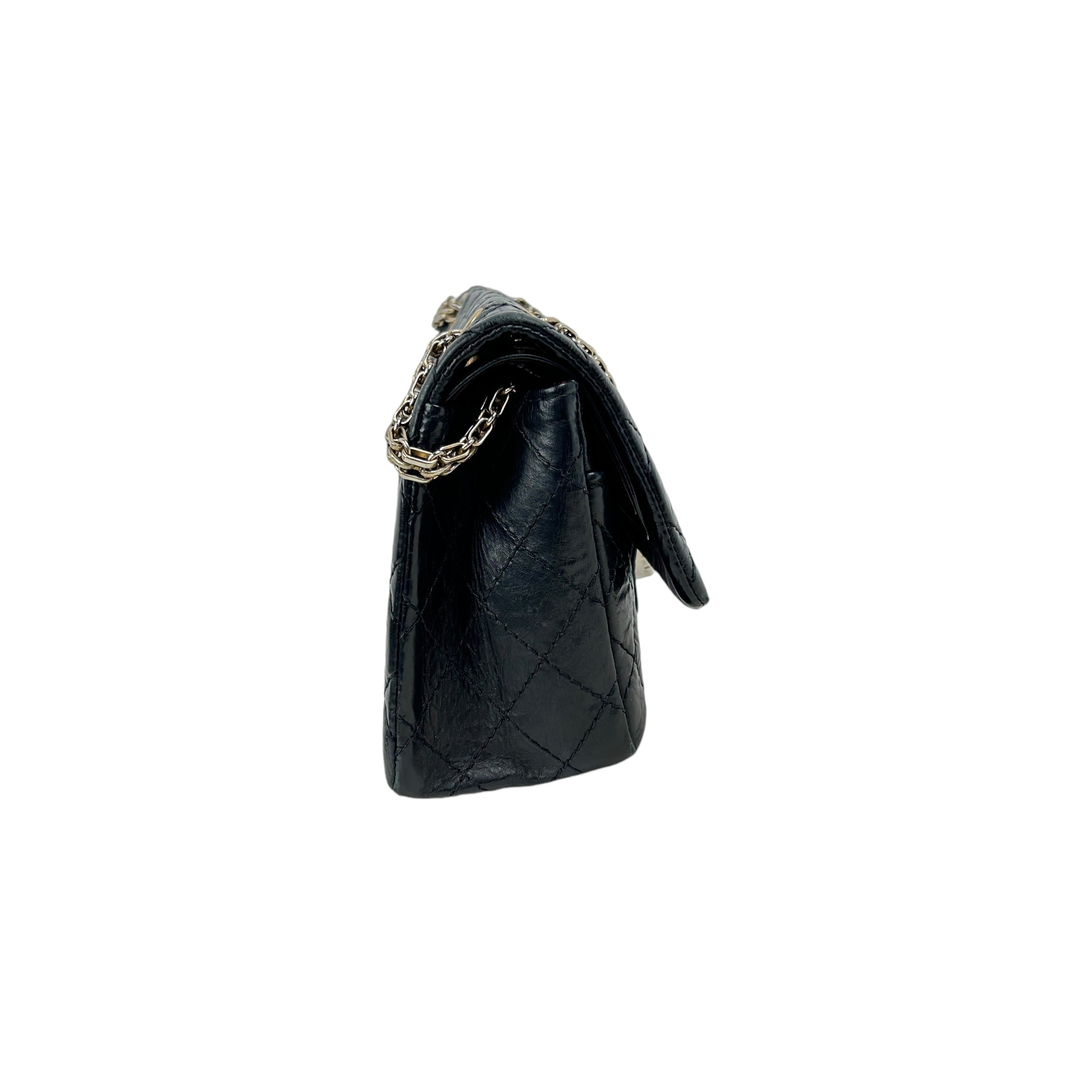 Black Aged Calfskin Reissue 225 Double Flap Bag w/AGHW
