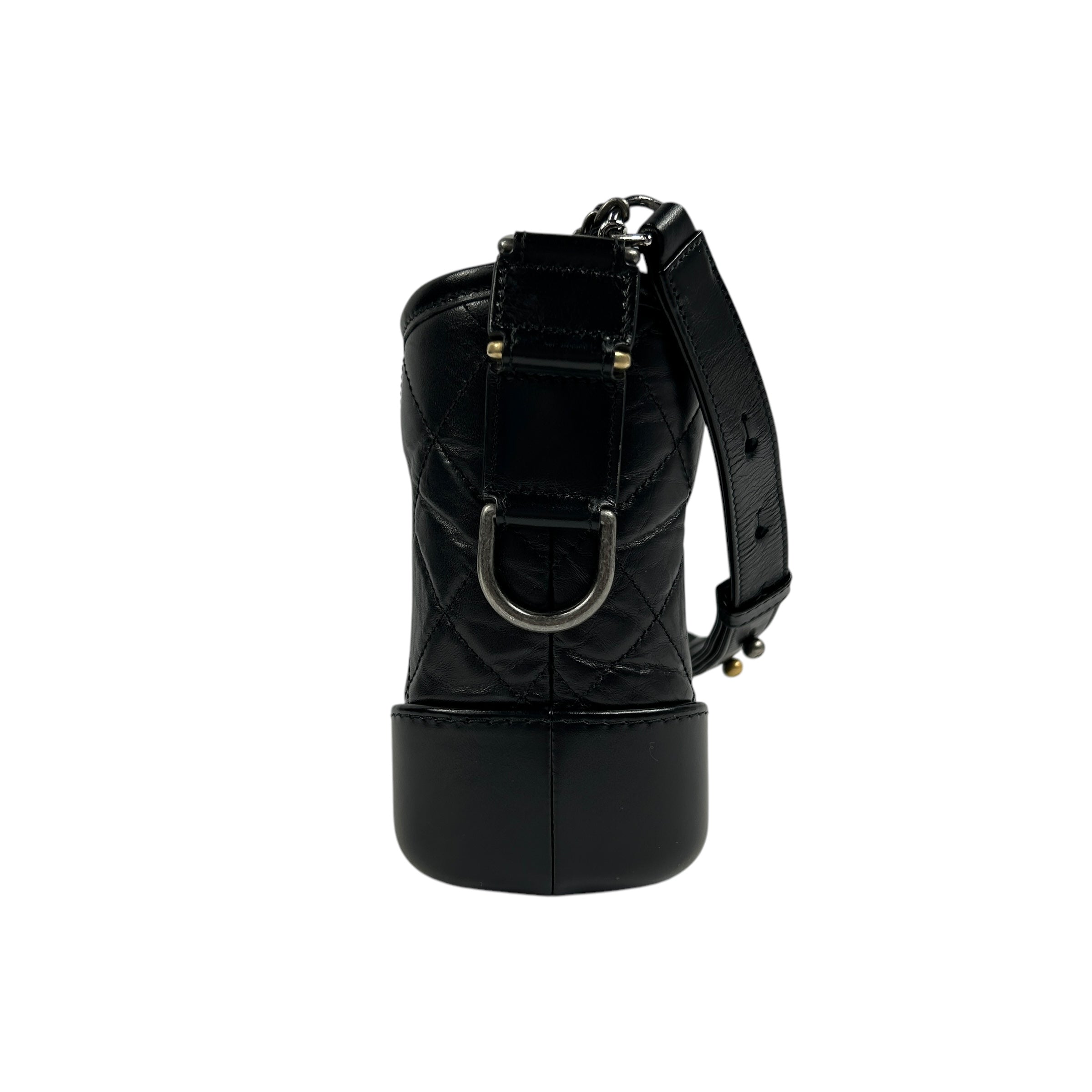 Black Aged Quilted Calfskin Leather Medium Gabrielle Hobo Bag w/AGHW/RHW/SHW/GHW