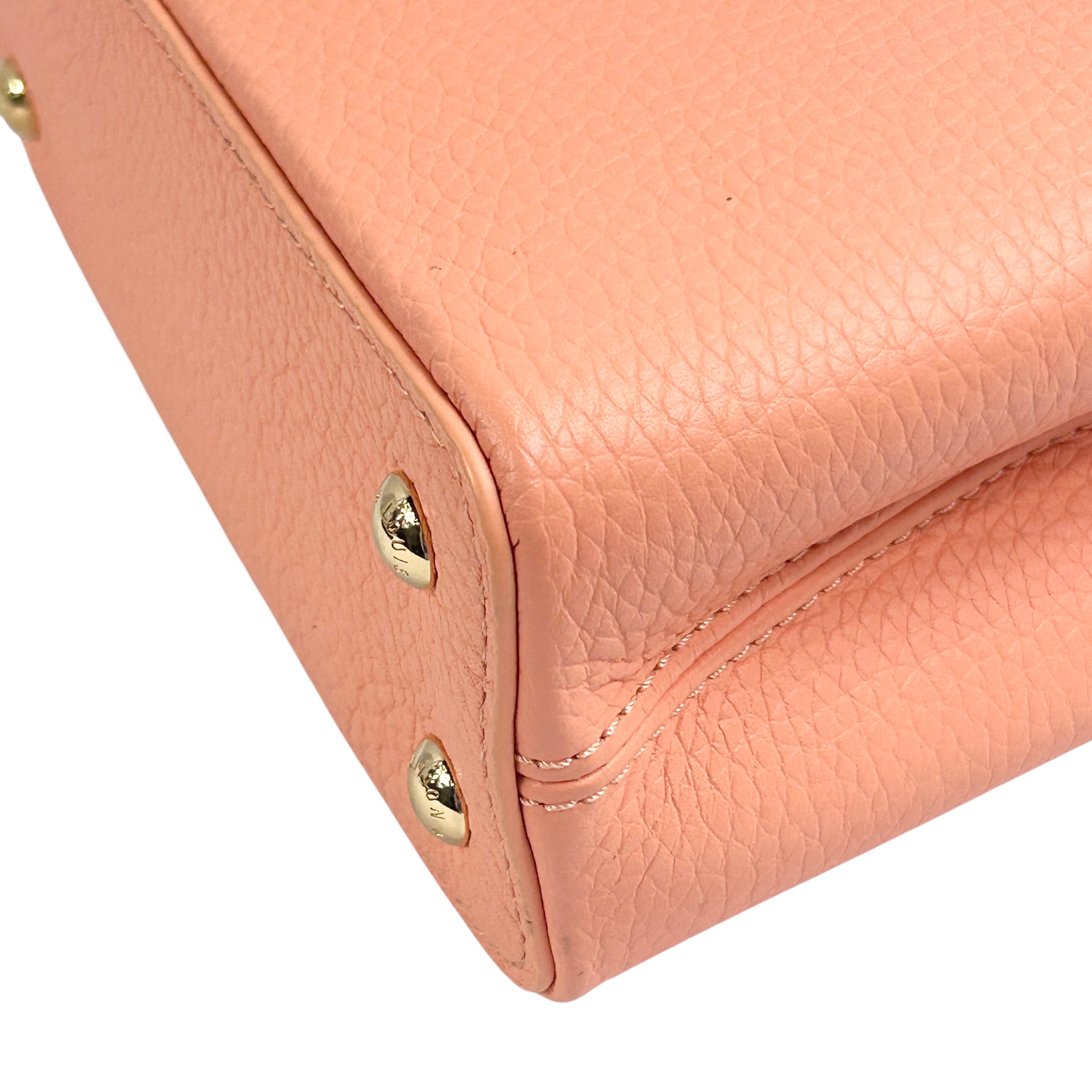 Apricot Taurillon Capucines Mini w/Intertwined Rainbow Chain Strap